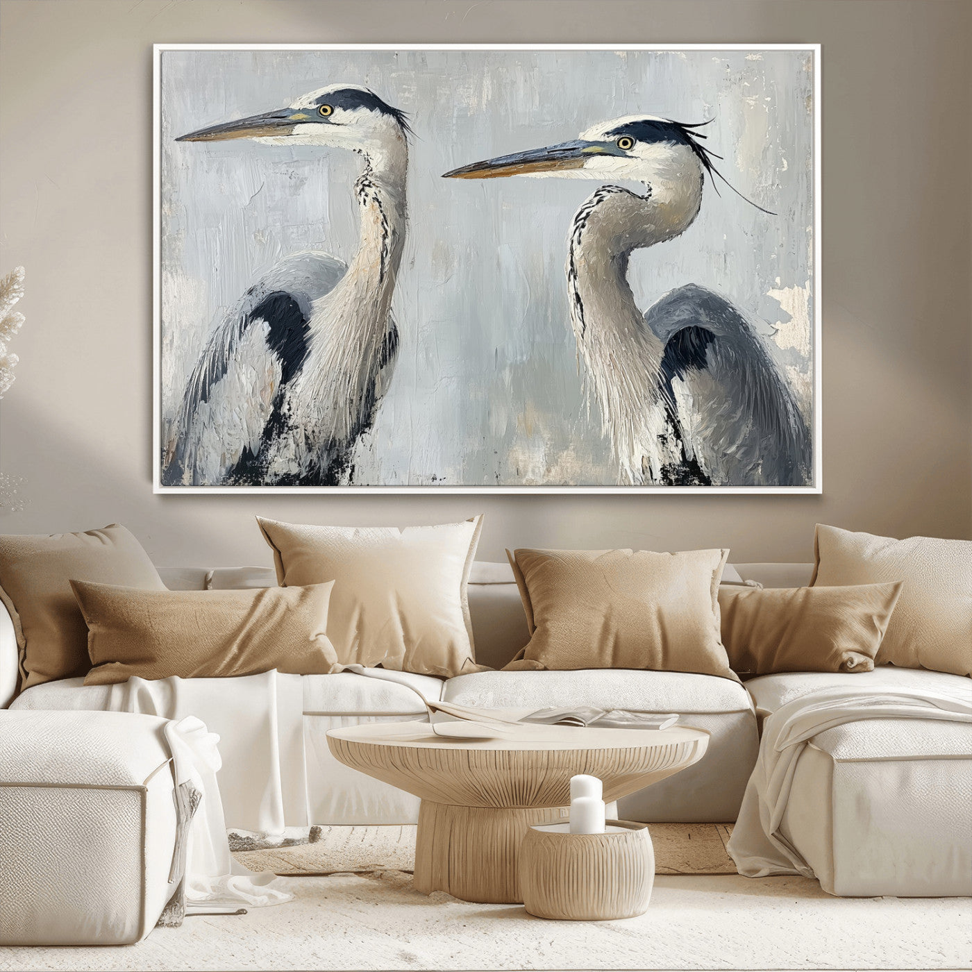 19427826-MGV-CV-36X24-Bird Canvas Decor Wall Art Canvas Print, Framed Coastal Bird Pair Art Picture Print, Minimalist Wildlife Wall Perfect Coastal
