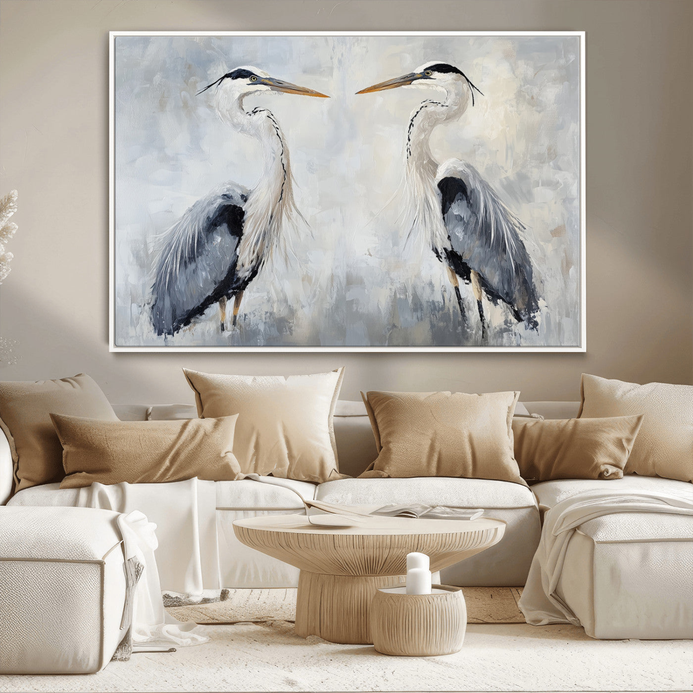 90806932-MGV-CV-36X24-Heron Wall Art Wall Art Canvas Print, Framed Bird Canvas Decor Art Picture Print, Nature Inspired Perfect Coastal Minimalist Decor