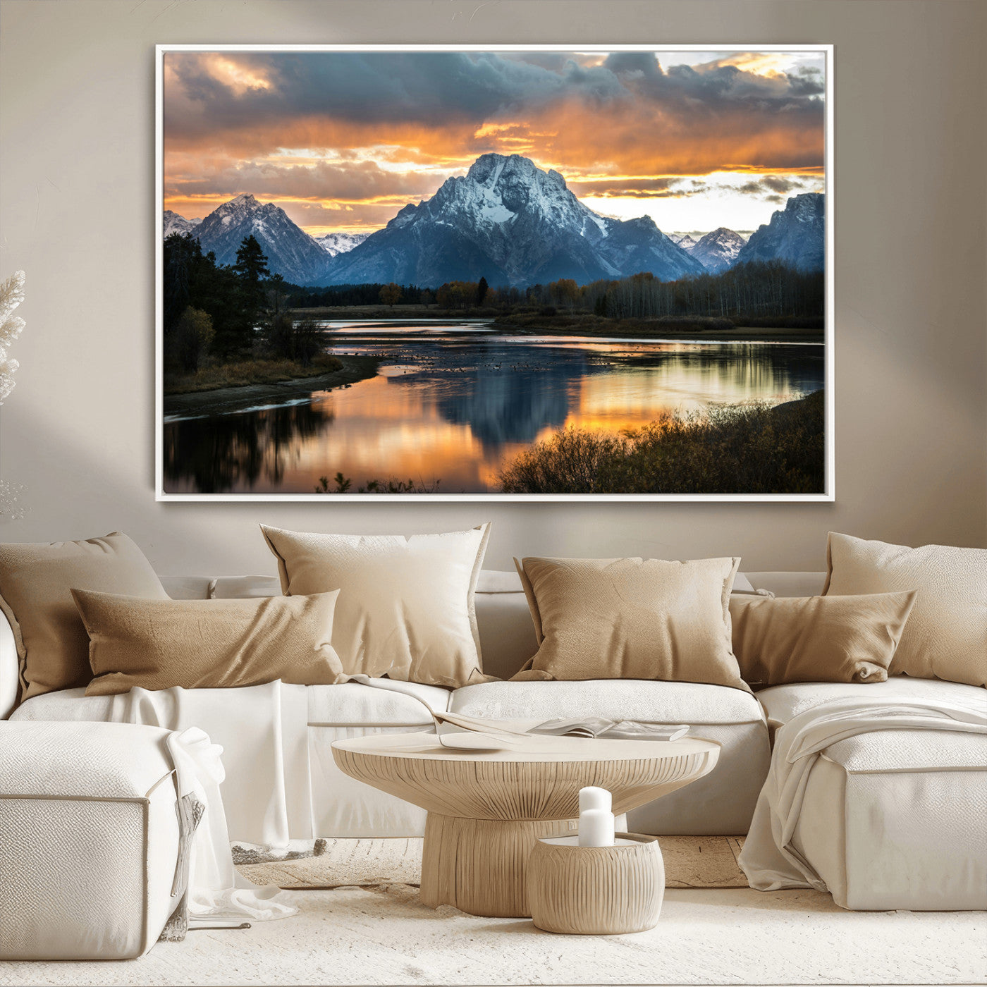 14130176-MGV-CV-36X24-Mountain Sunset Wall Art Canvas Print, Framed Alpine Wilderness Art Picture Print, Golden Hour Perfect Rustic Wilderness Decor