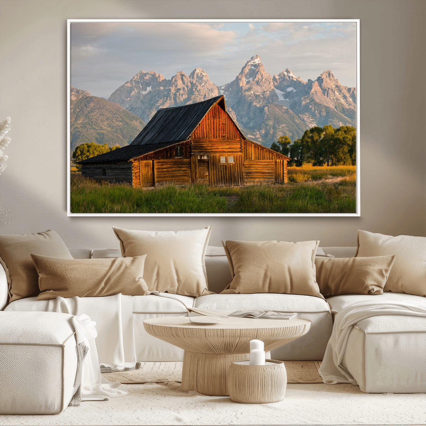 31771014-MGV-CV-36X24-Rustic Barn Wall Art Canvas Print, Framed Western Landscape Art Picture Print, Farmhouse Style Perfect Rustic Farmhouse Decor