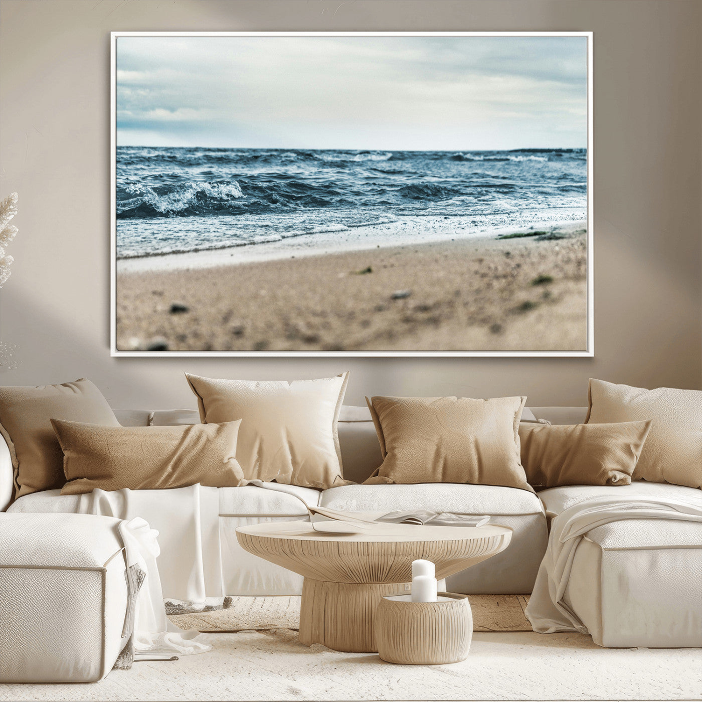 81812590-MGV-CV-36X24-Ocean Wall Art Wall Art Canvas Print, Framed Coastal Canvas Art Picture Print, Moody Seascape Perfect Coastal Minimalist Decor