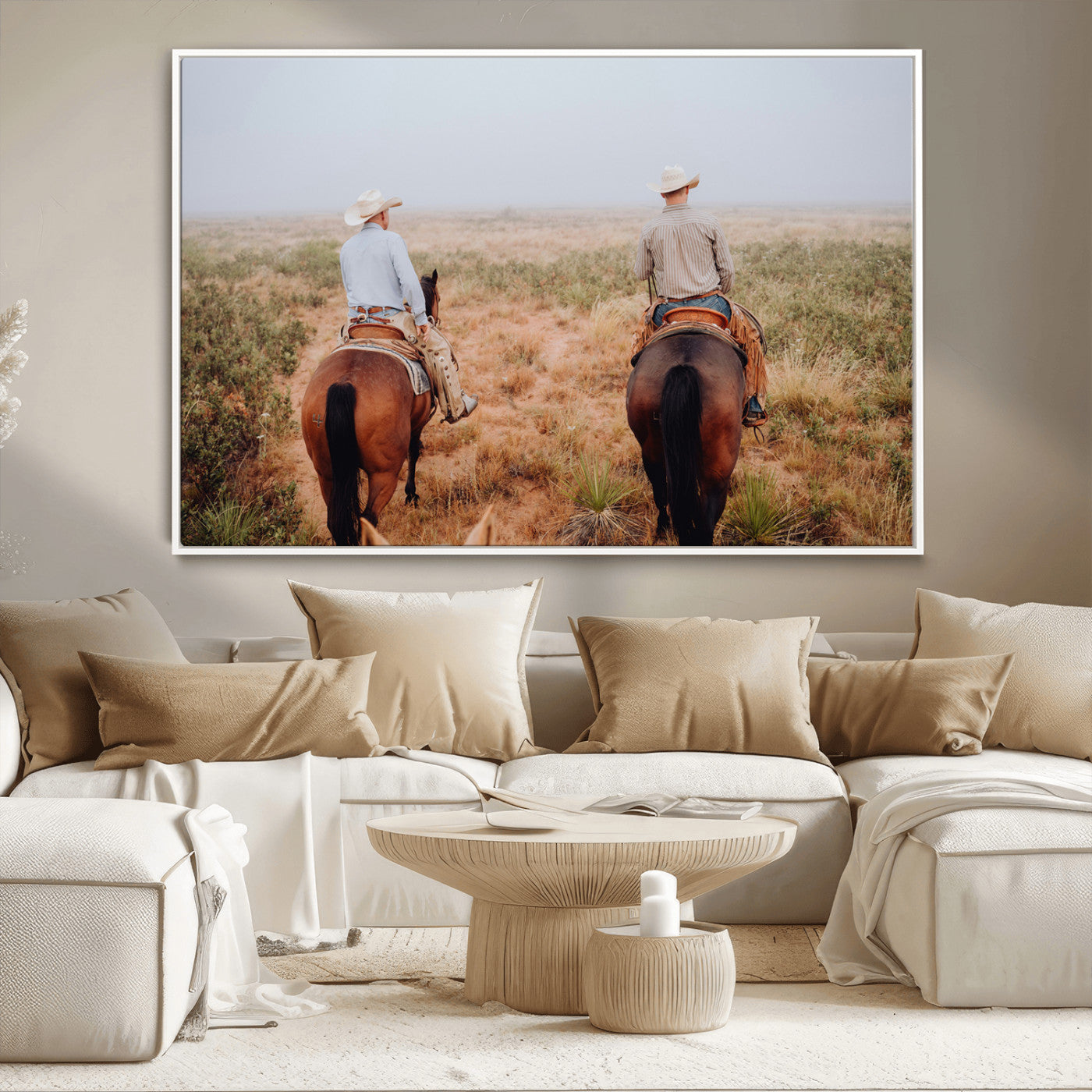 54943176-MGV-CV-36X24-Cowboy Wall Art Wall Art Canvas Print, Framed Western Canvas Art Picture Print, Rustic Ranch Scene Perfect Rustic Western Decor