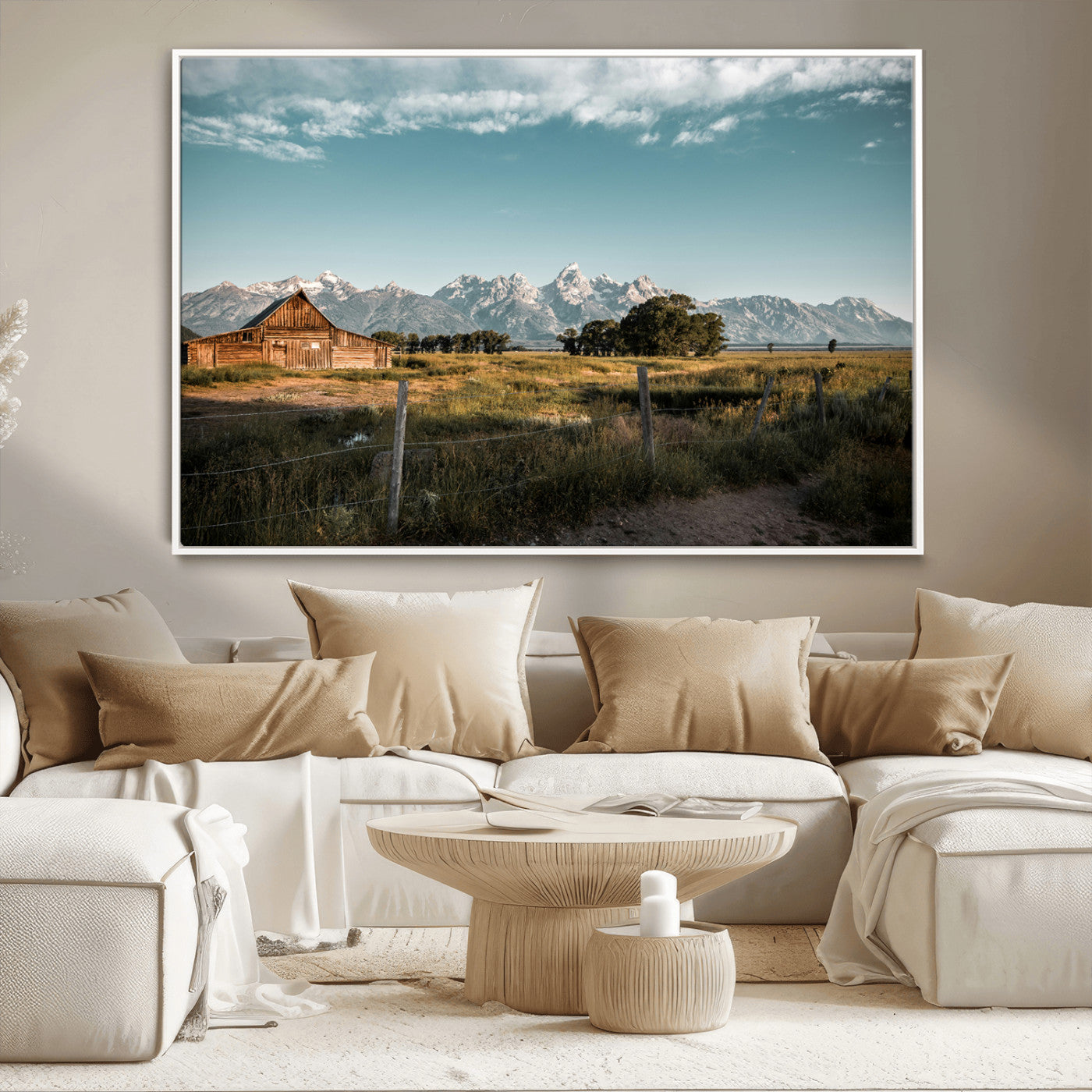 92497443-MGV-CV-36X24-Rustic Farmhouse Wall Art Canvas Print, Framed Mountain Cabin Art Picture Print, Western Landscape Perfect Rustic Farmhouse Decor