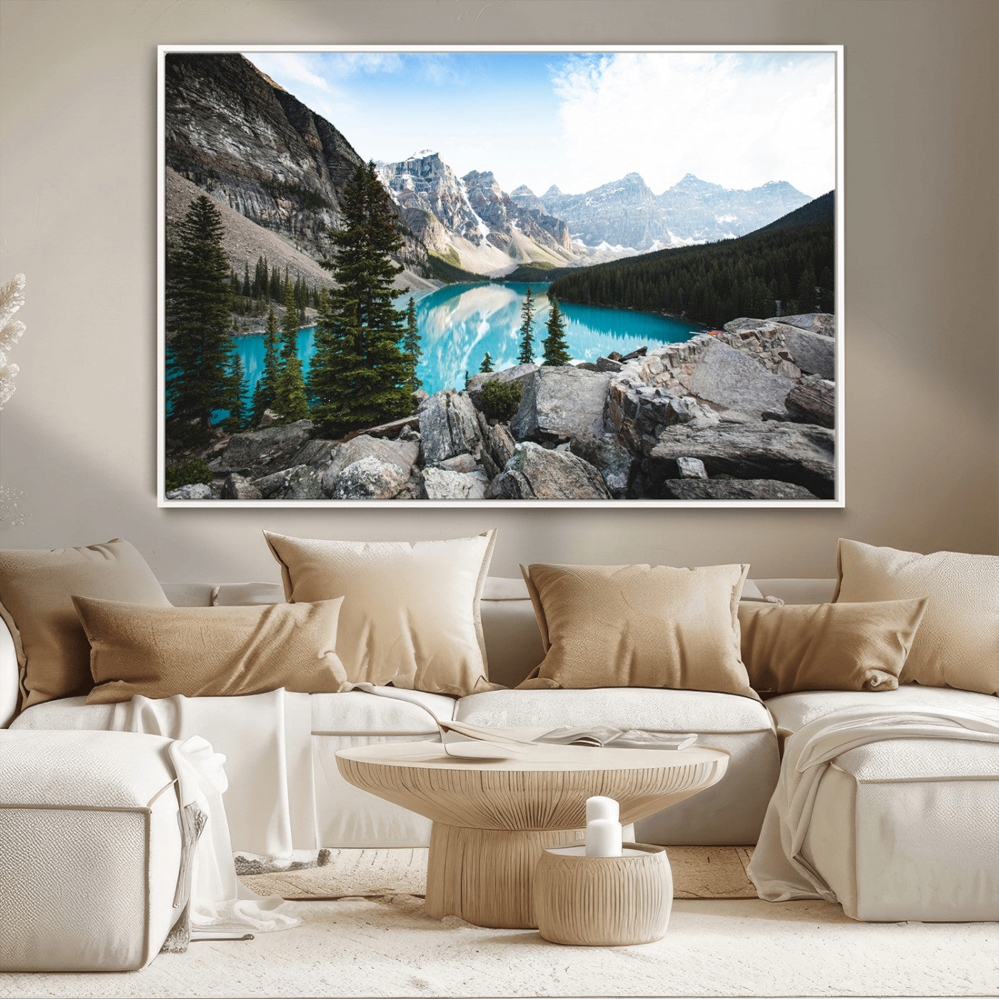 98014896-MGV-CV-36X24-Canadian Rockies Wall Art Canvas Print, Framed Mountain Landscape Art Picture Print, Turquoise Water Perfect Scandinavian