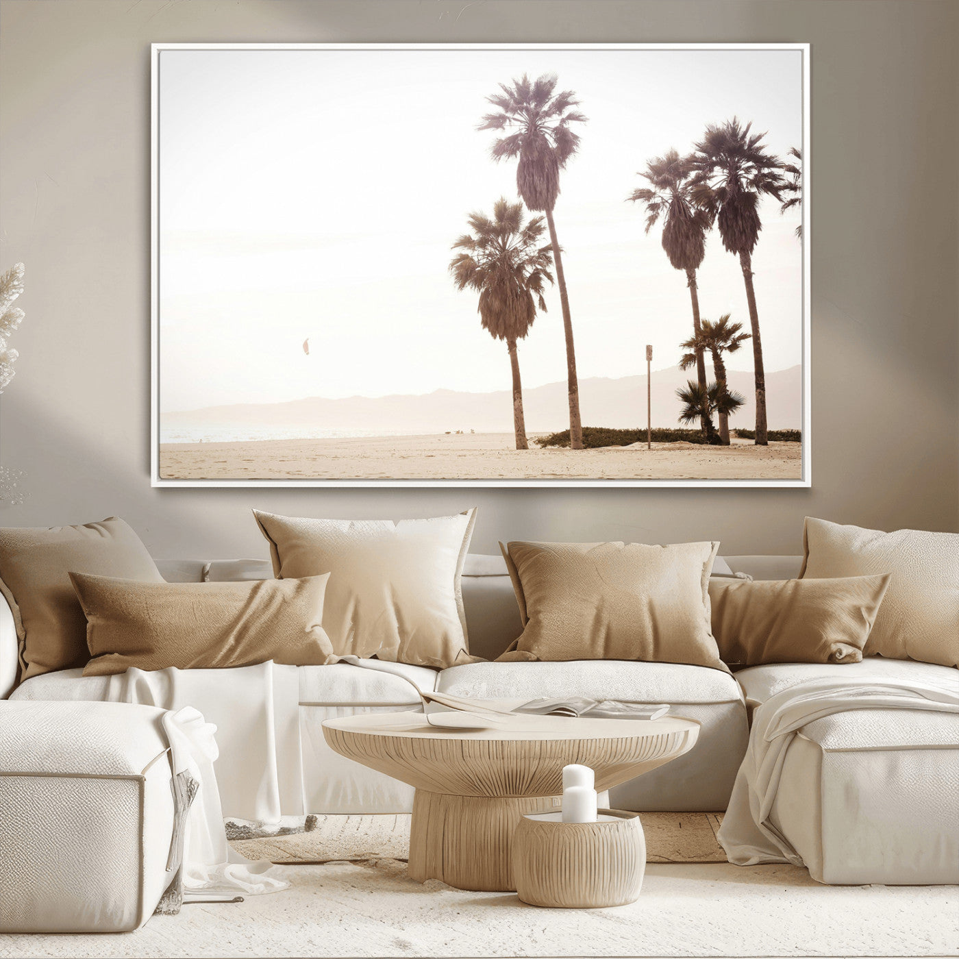 48255923-MGV-CV-36X24-Coastal Light Wall Art Canvas Print, Framed Relaxing Shoreline Art Picture Print, Minimalist Ocean Perfect Tropical Serenity Decor