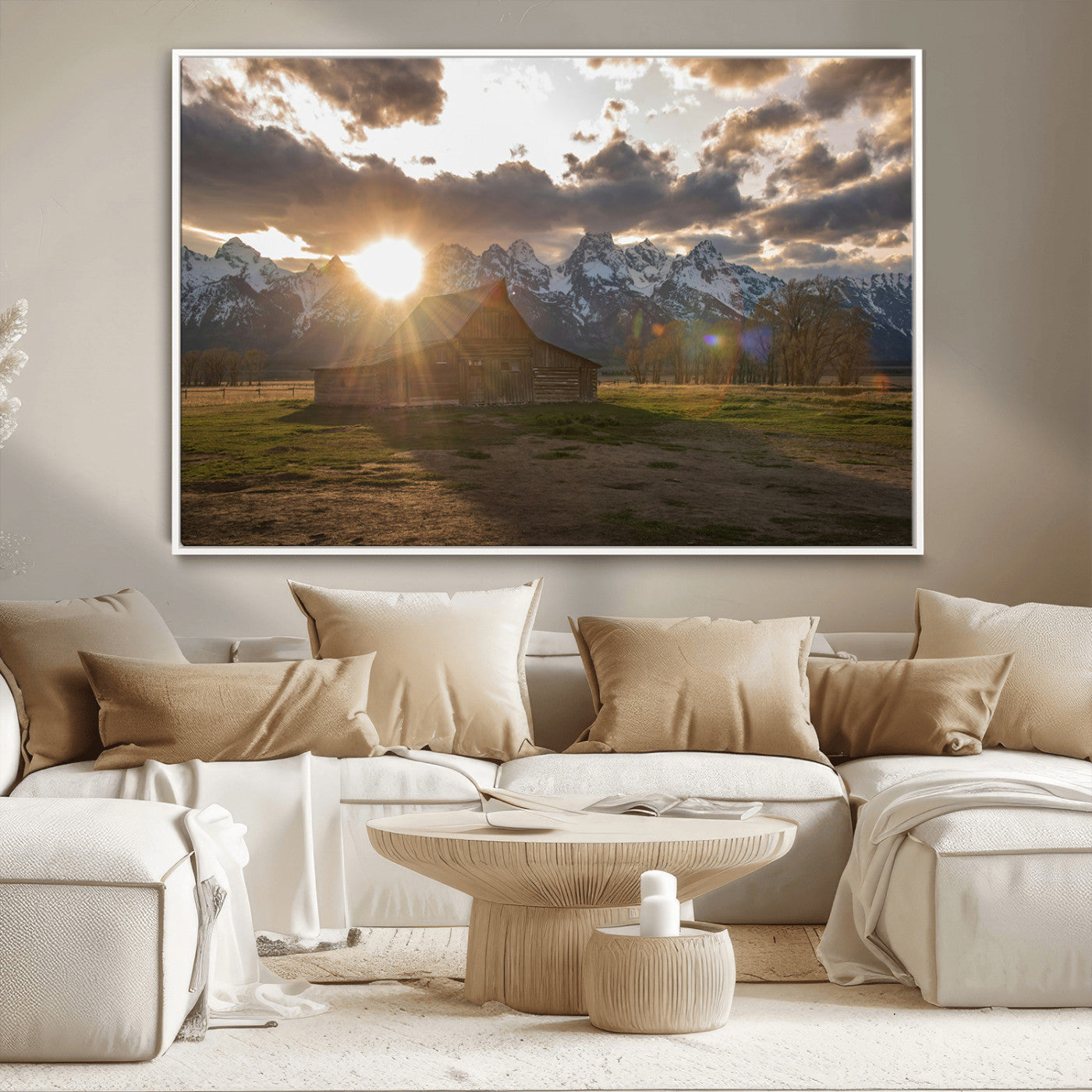 52555760-MGV-CV-36X24-Snowy Peaks Wall Art Canvas Print, Framed Nature Escape Art Picture Print, Rustic Charm Perfect Rustic Western Decor Artwork