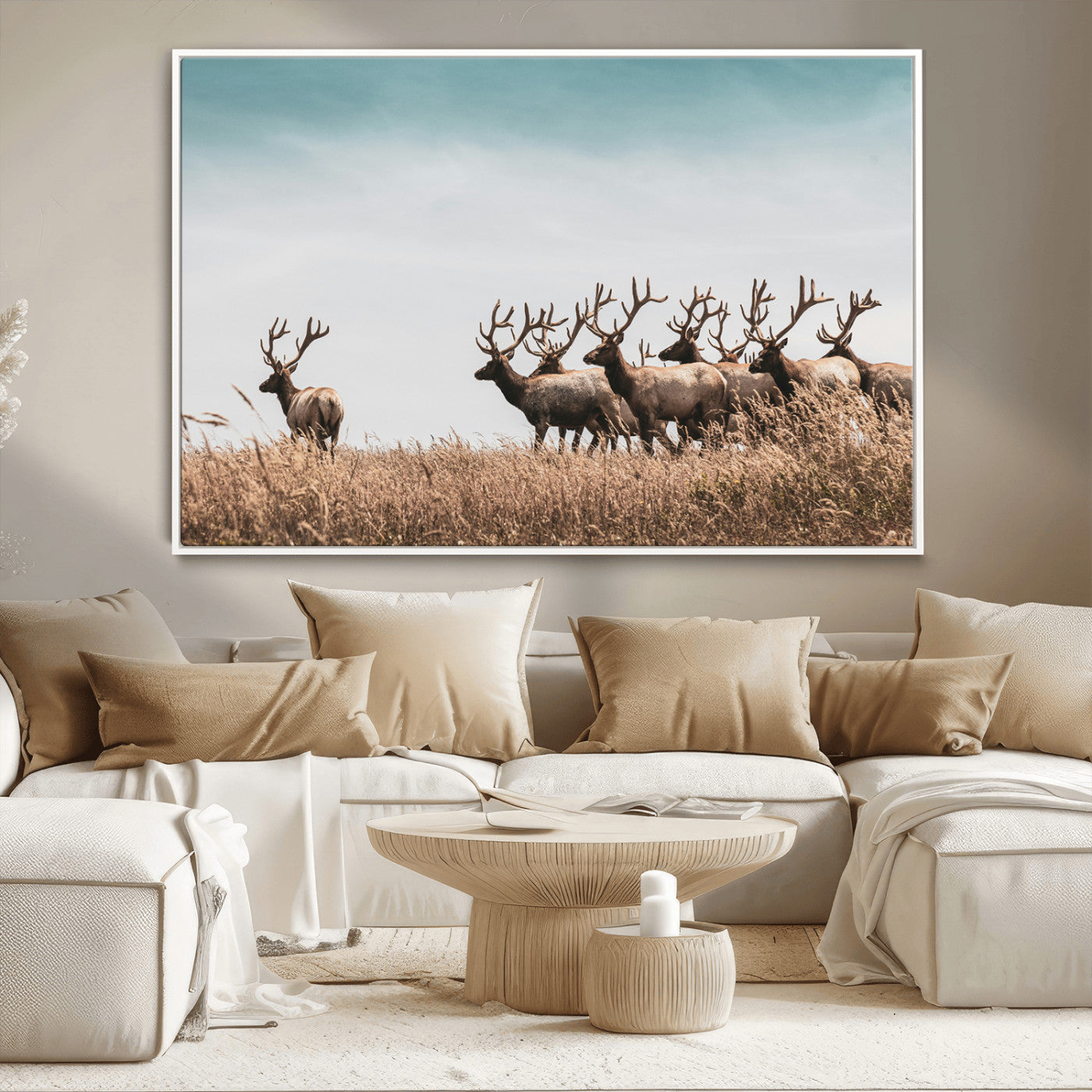 81594705-MGV-CV-36X24-Elk Herd Wall Art Canvas Print, Framed Wildlife Photography Art Picture Print, Rustic Nature Print Perfect Rustic Wildlife Decor
