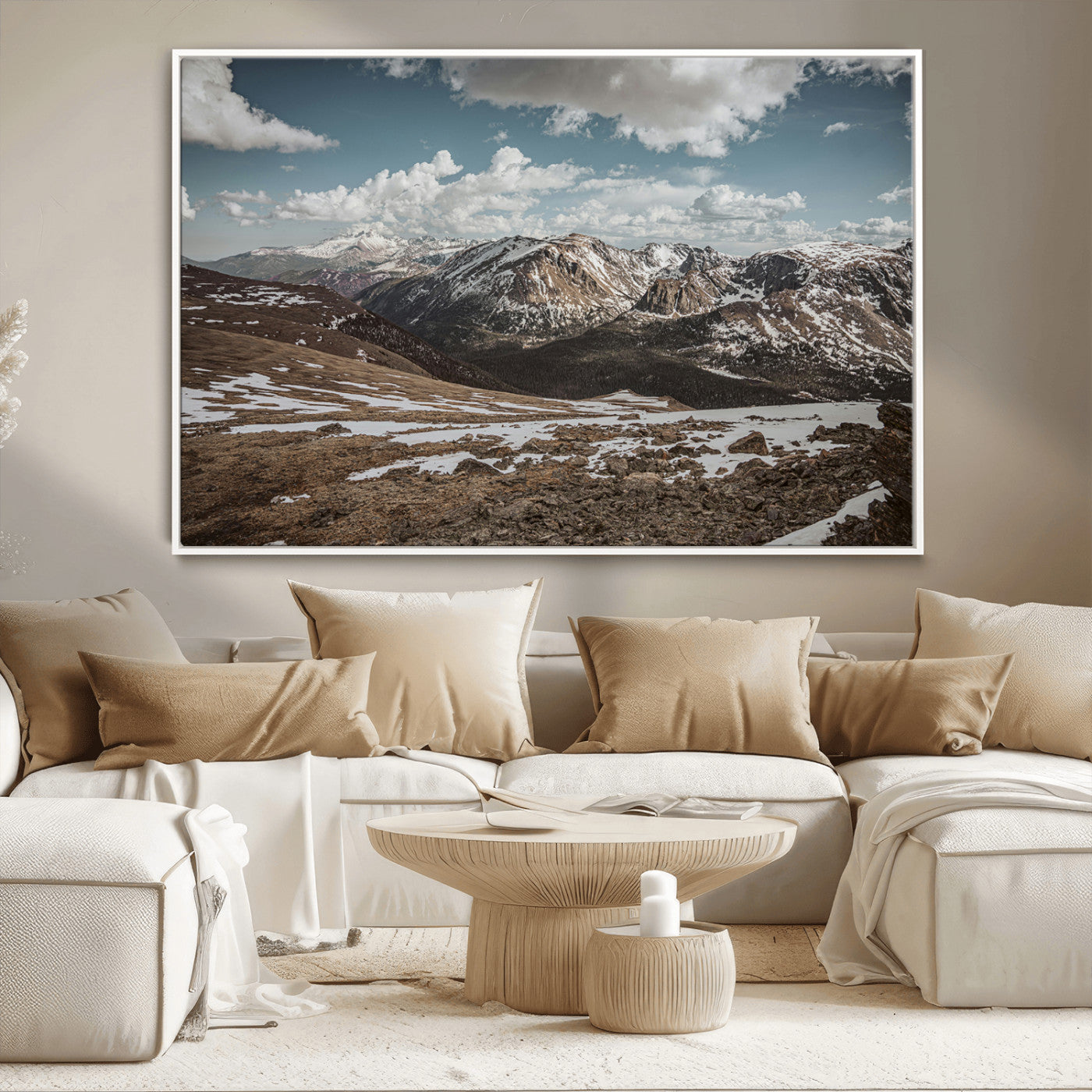 44565953-MGV-CV-36X24-Mountain Landscape Wall Art Canvas Print, Framed Snowy Peaks Art Picture Print, Rugged Highlands Perfect Rustic Adventure Decor
