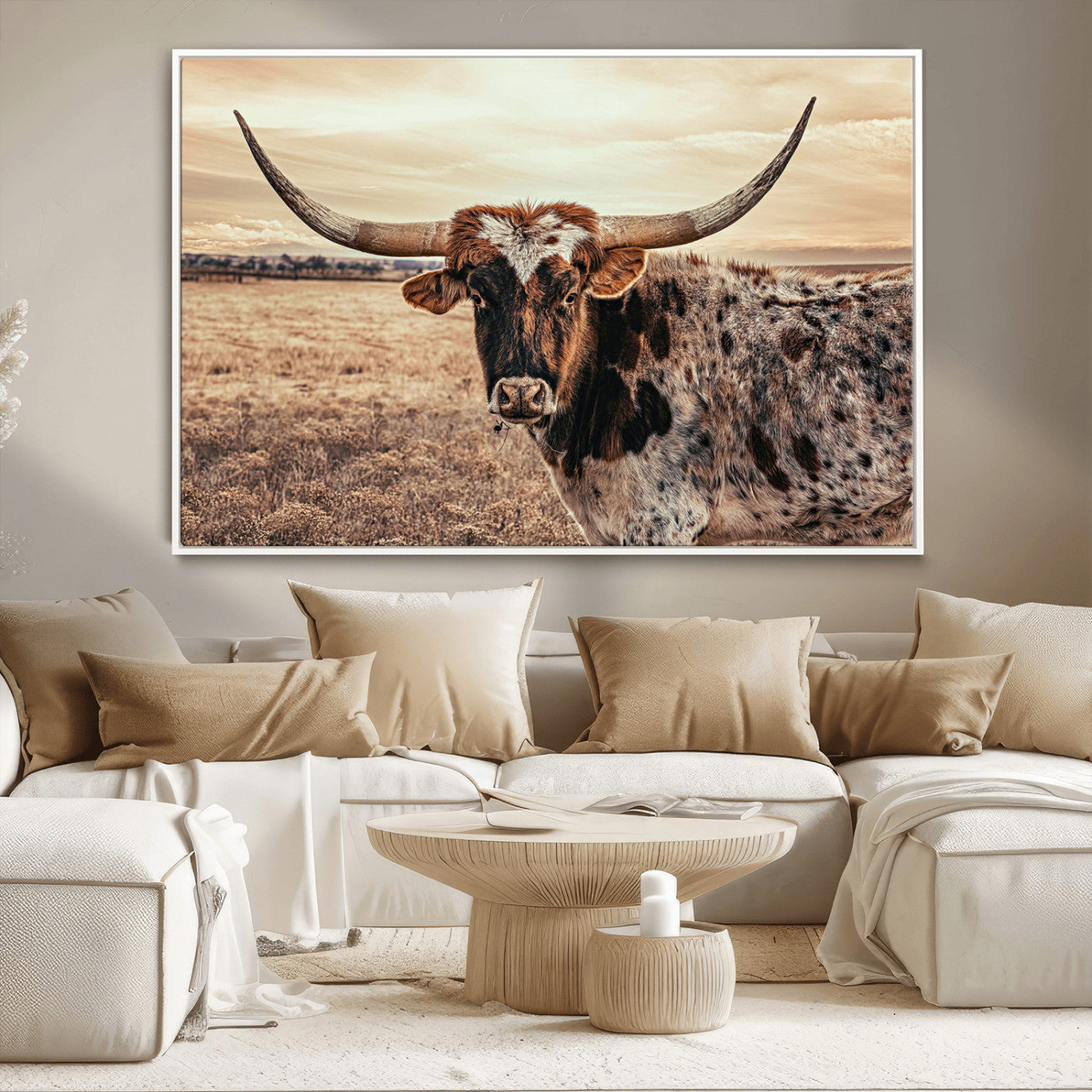 95745718-MGV-CV-36X24-Texas Longhorn Wall Art – Western Cattle Photography Canvas Print, Rustic Ranch Animal Artwork Country Farmhouse Decor for Living