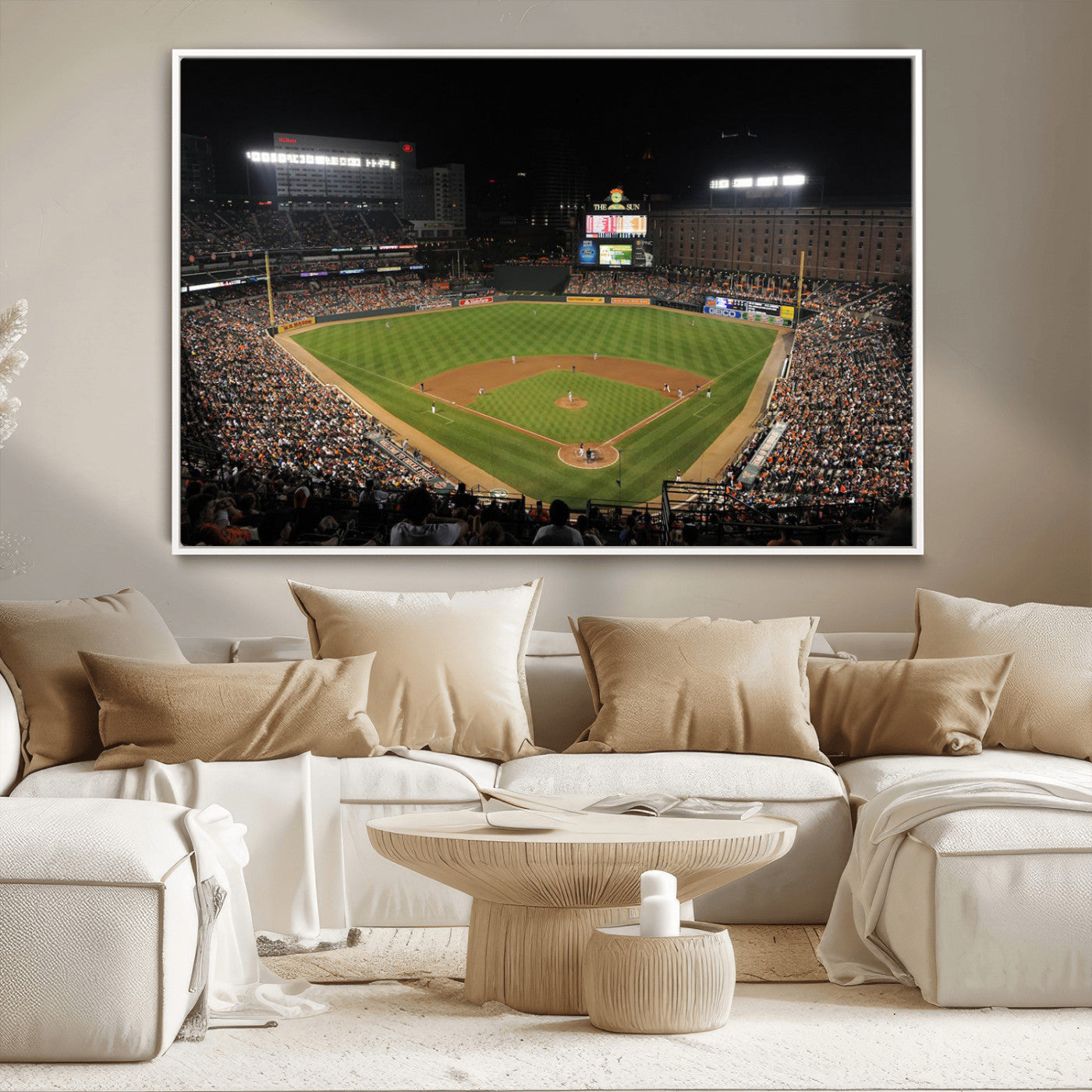 26445161-MGV-CV-36X24-Baseball Stadium at Night – Panoramic Ballpark Canvas Wall Art, Sports Decor for Man Cave, Office, Game Room, Sports Bar, Baseball