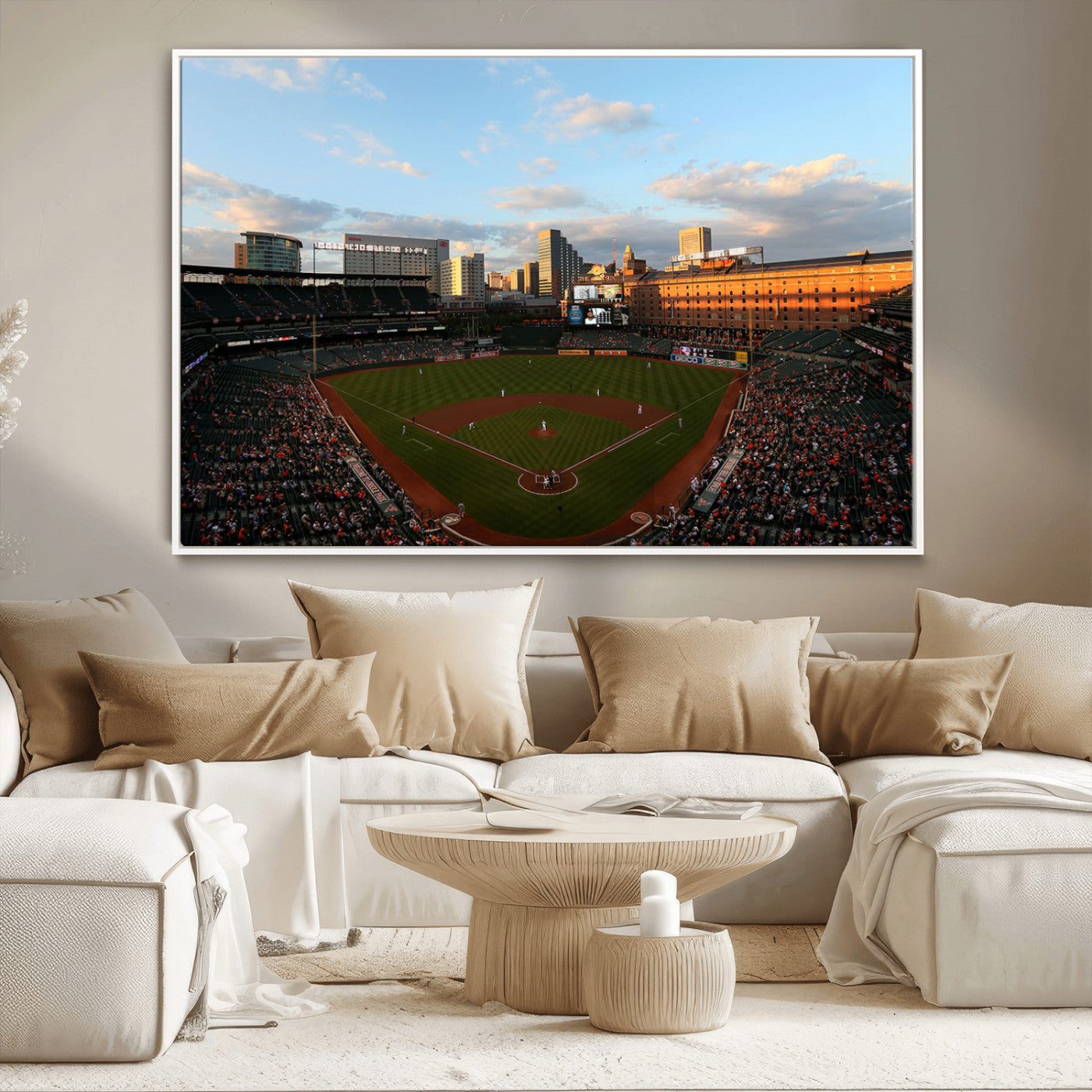 22285236-MGV-CV-36X24-Baseball Stadium Sunset – Panoramic Ballpark Canvas Wall Art, Sports Decor for Office, Man Cave, Game Room, Sports Bar, Baseball