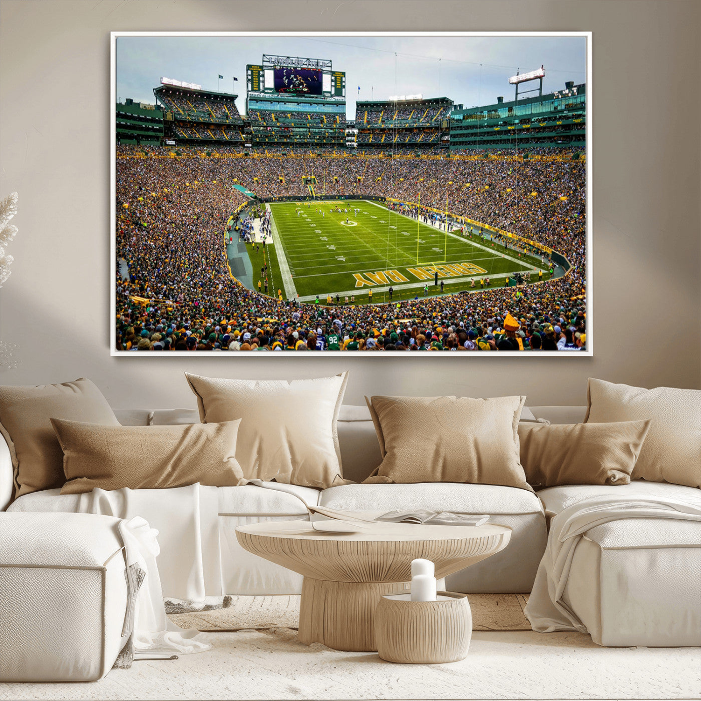96617112-MGV-CV-36X24-Lambeau Field Wall Art – Green Bay Packers NFL Football Stadium Canvas Print – Game Day Crowd Sports Decor for Man Cave, Bar, or