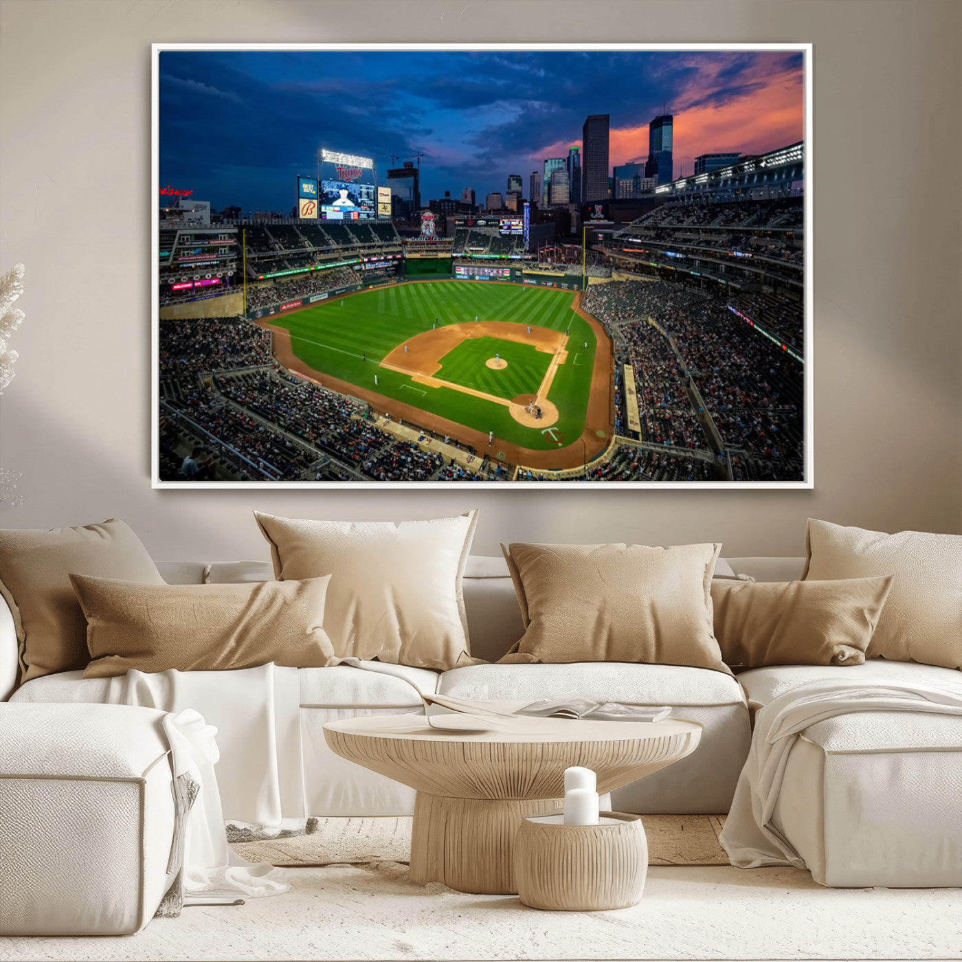 68222753-MGV-CV-36X24-Baseball Stadium Wall Art – Panoramic Night Game Canvas Print, Sports Decor for Man Cave, Office, Bar, or Living Room