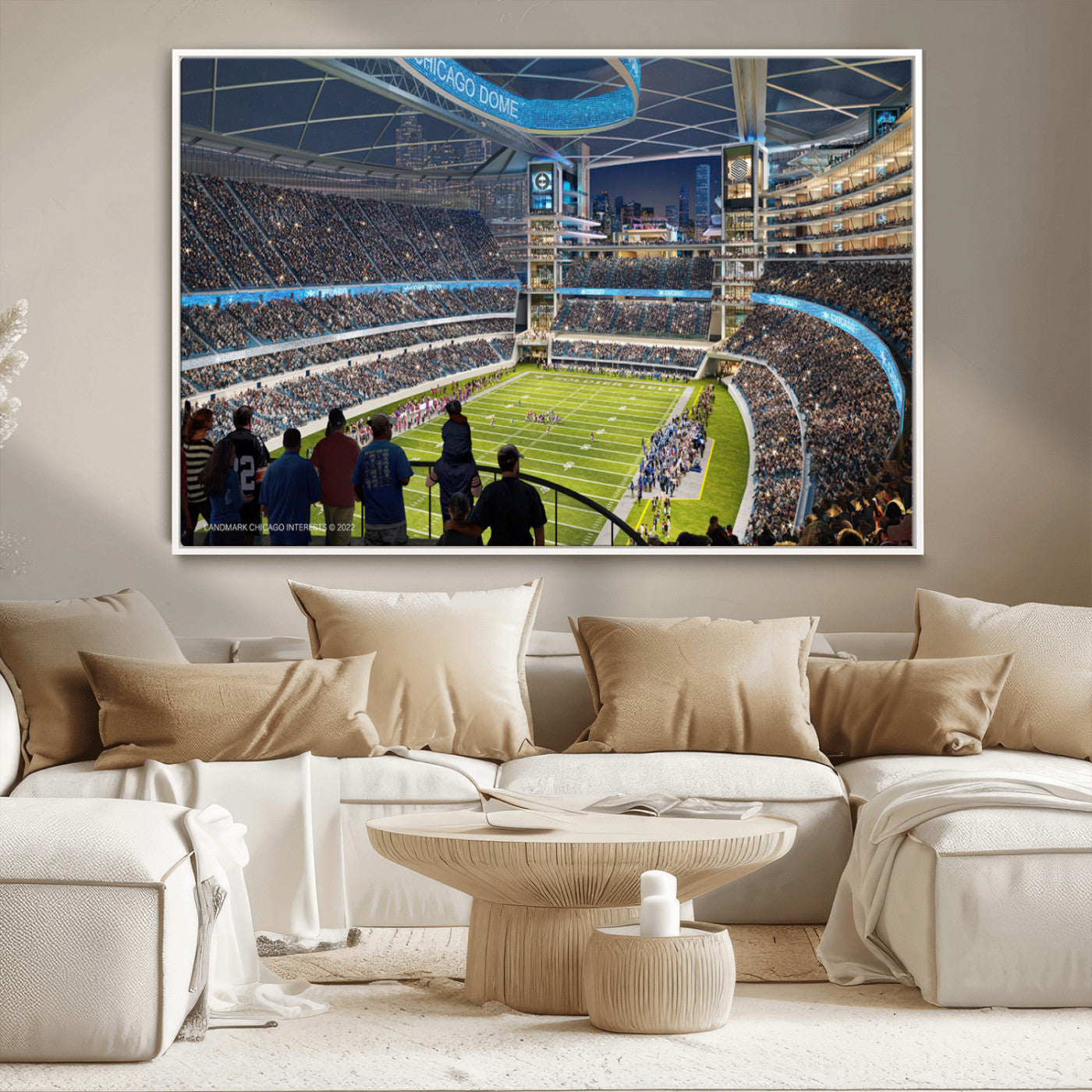 41816511-MGV-CV-36X24-Chicago Dome Stadium Wall Art – Futuristic Football Arena Canvas Print, Modern Sports Fan Decor for Man Cave, Office, Bar, or