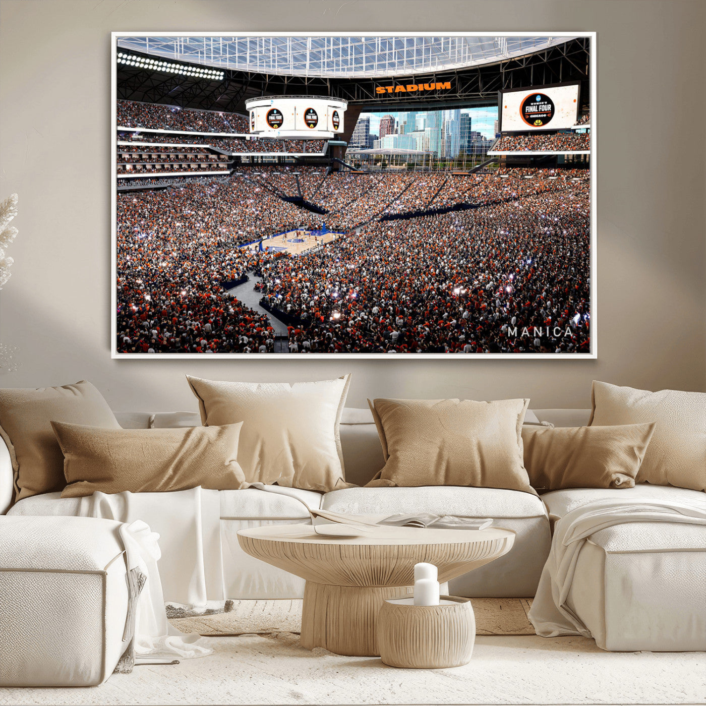 38616413-MGV-CV-36X24-Chicago Dome Stadium Wall Art – Futuristic Basketball Final Four Arena Canvas Print, Modern Sports Fan Decor for Man Cave or