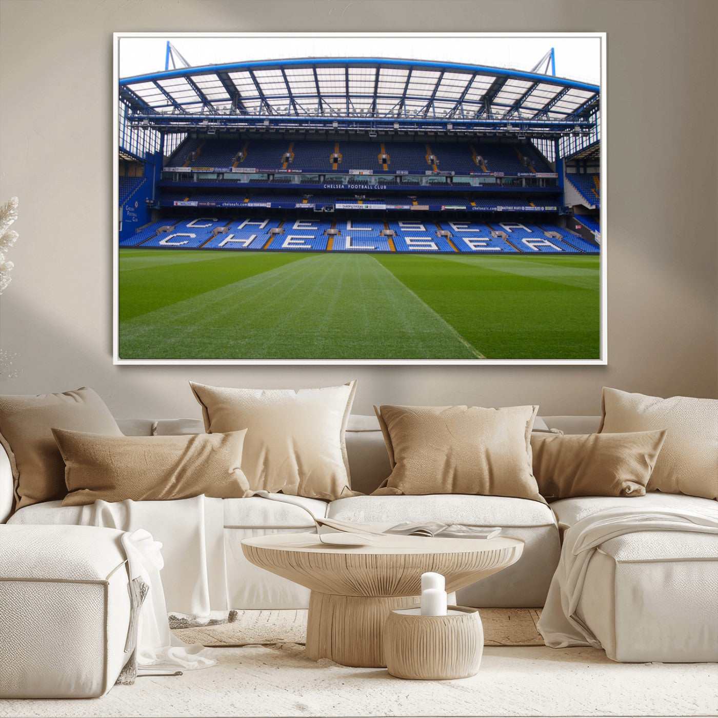 38616413CHELSA-MGV-CV-36X24-Chelsea Stadium Wall Art – Panoramic Football Field Canvas Print, Game Day Sports Decor for Living Room, Office, or Man Cave