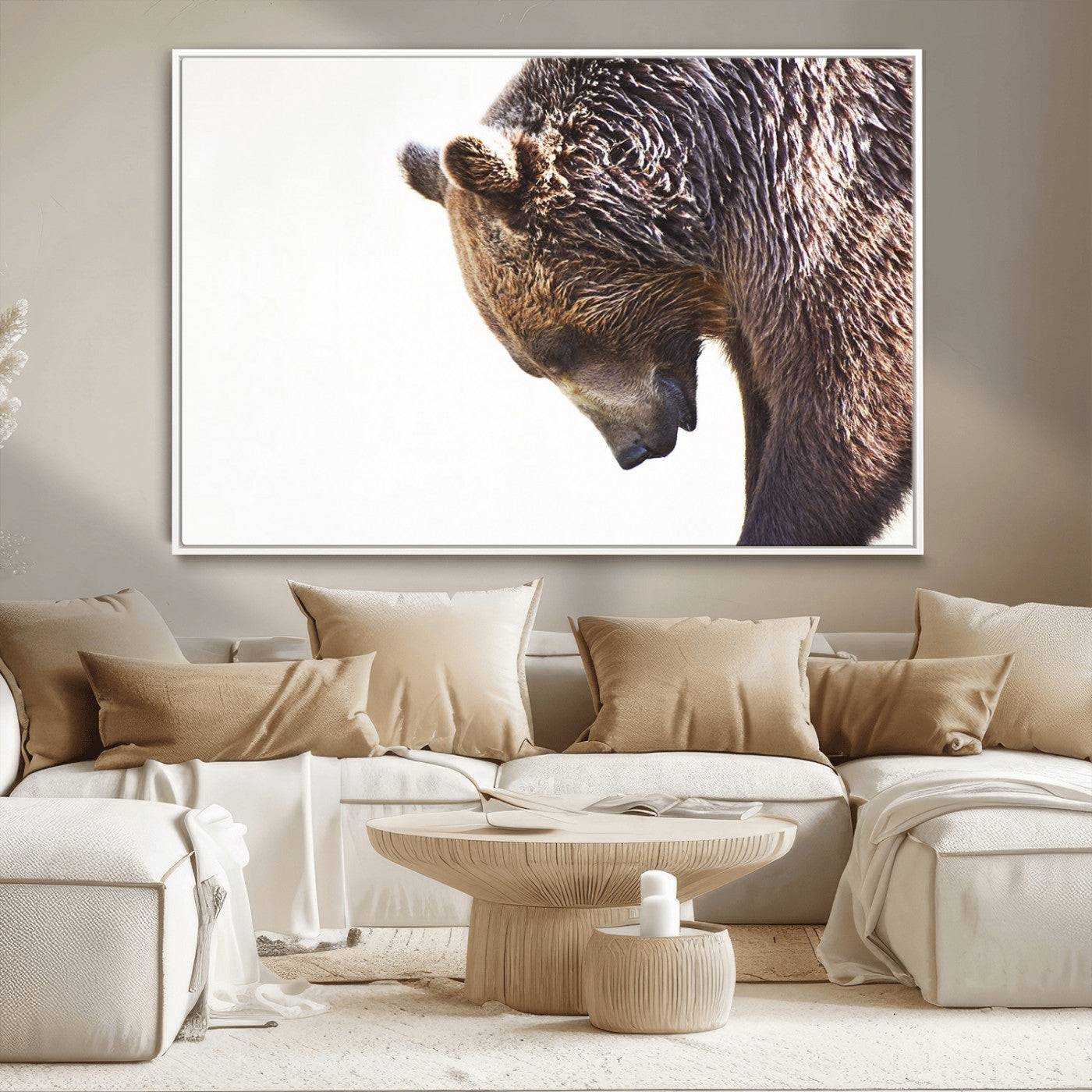 14405507-MGV-CV-36X24-Bear Wall Art – Wildlife Canvas Print with Rustic Animal Portrait and Minimalist Background, Nature Inspired Photography for