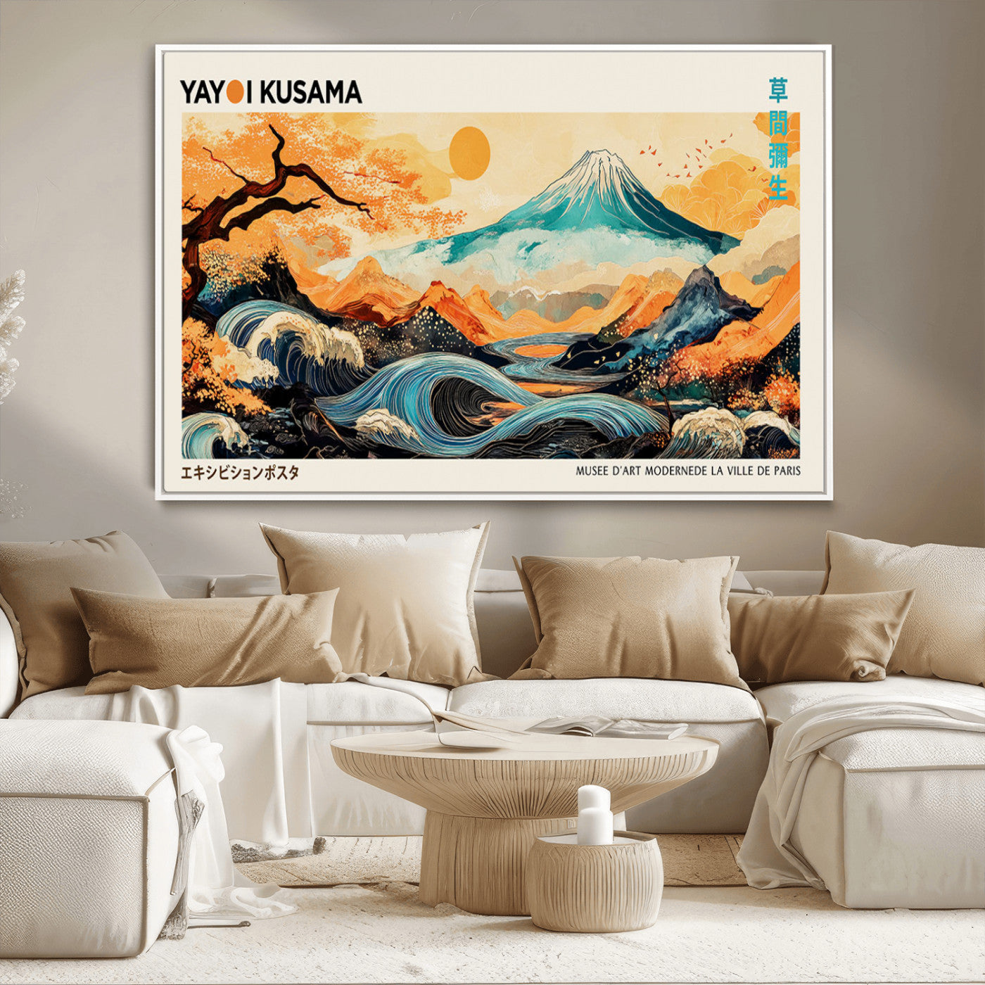 94085549-MGV-CV-36X24-Japanese Wave and Mountain Wall Art – Panoramic Abstract Landscape Canvas Print, Asian Inspired Nature Decor for Living Room,