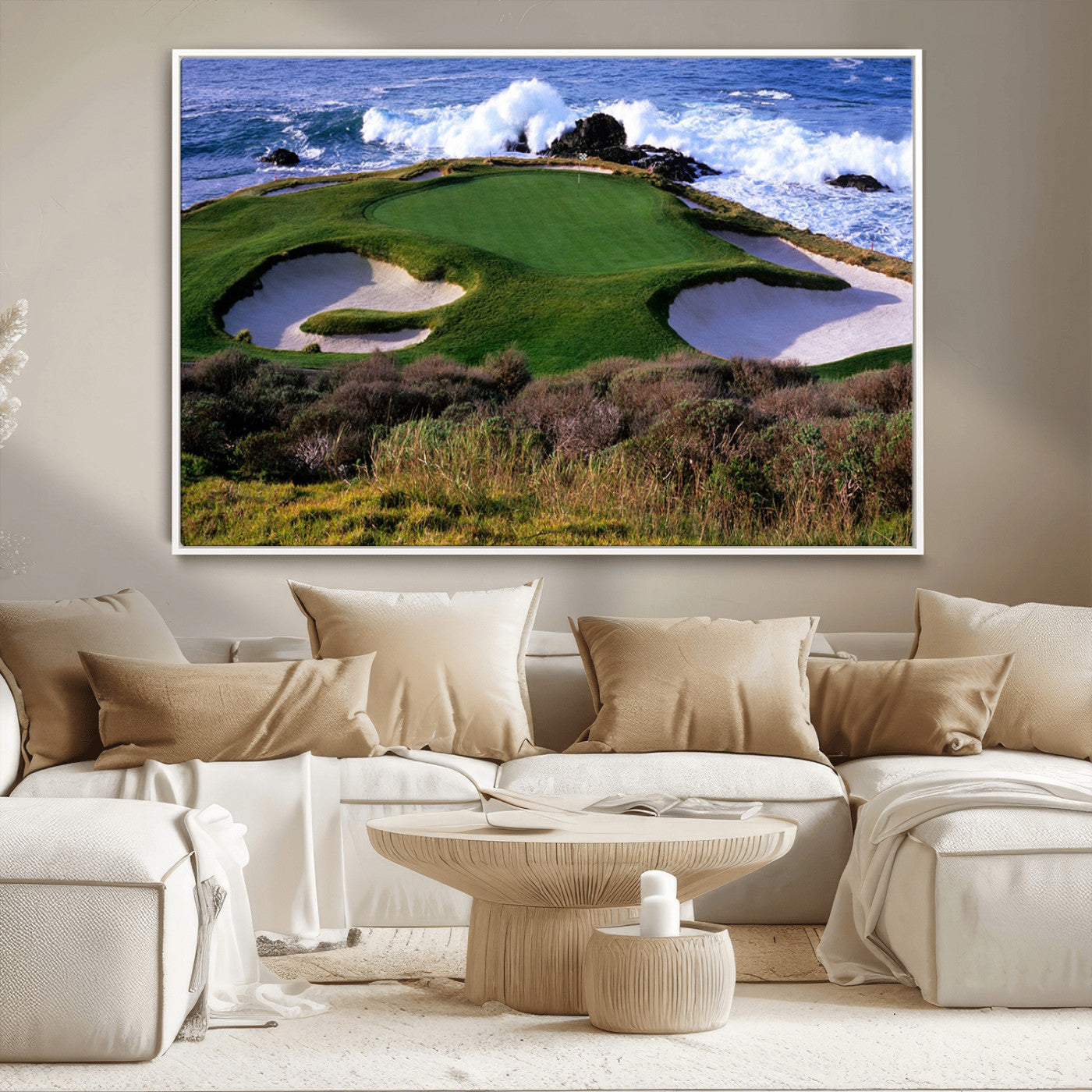 22776914-MGV-CV-36X24-Golf Course Wall Art – Oceanfront Green Canvas Print, Coastal Pebble Beach Photography Sports Decor for Living Room, Office, Man