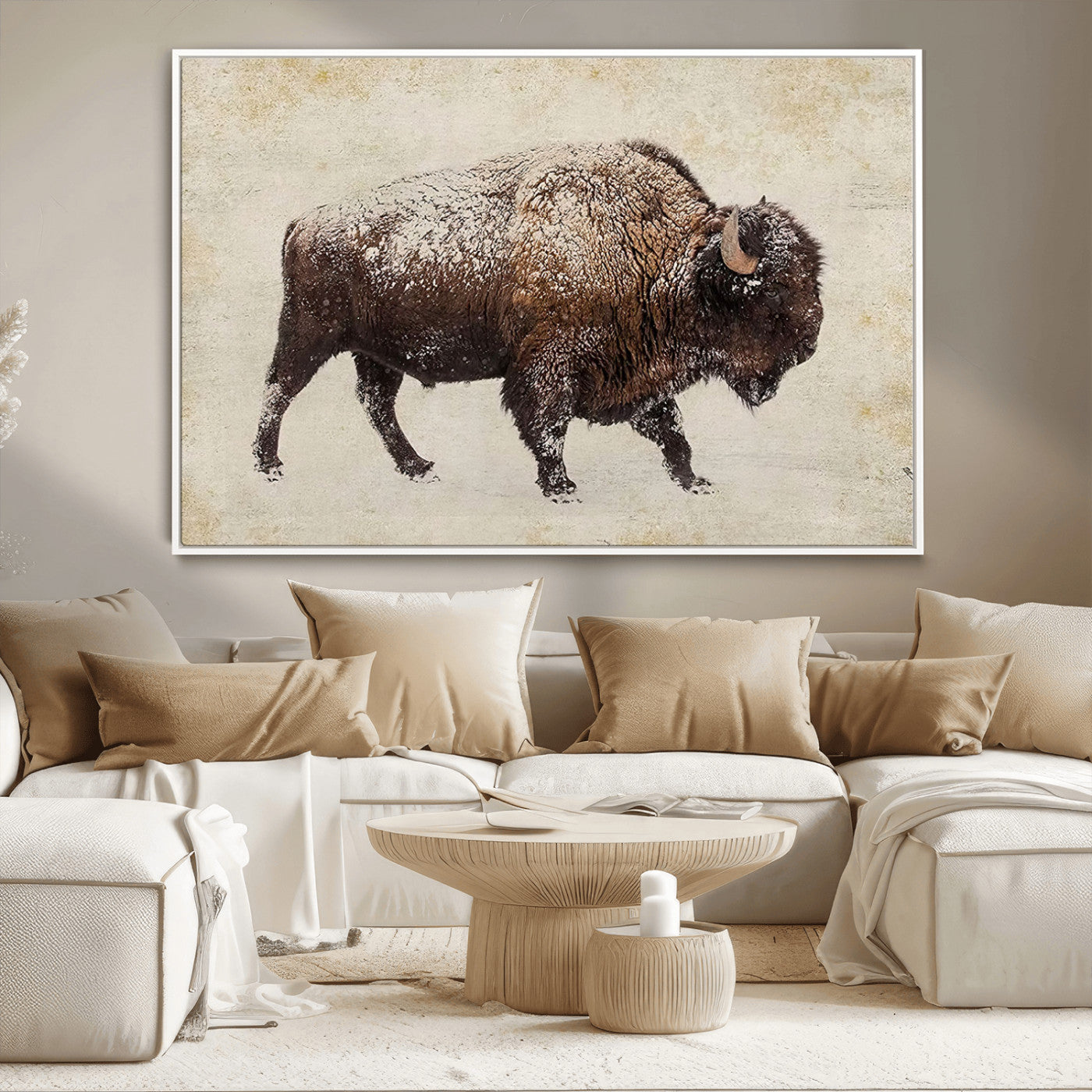 54810031-MGV-CV-36X24-Western Wall Art – Snow Covered Bison Canvas Print, Rustic Wildlife Photography Decor for Bedroom, Living Room, Office, Lodge,