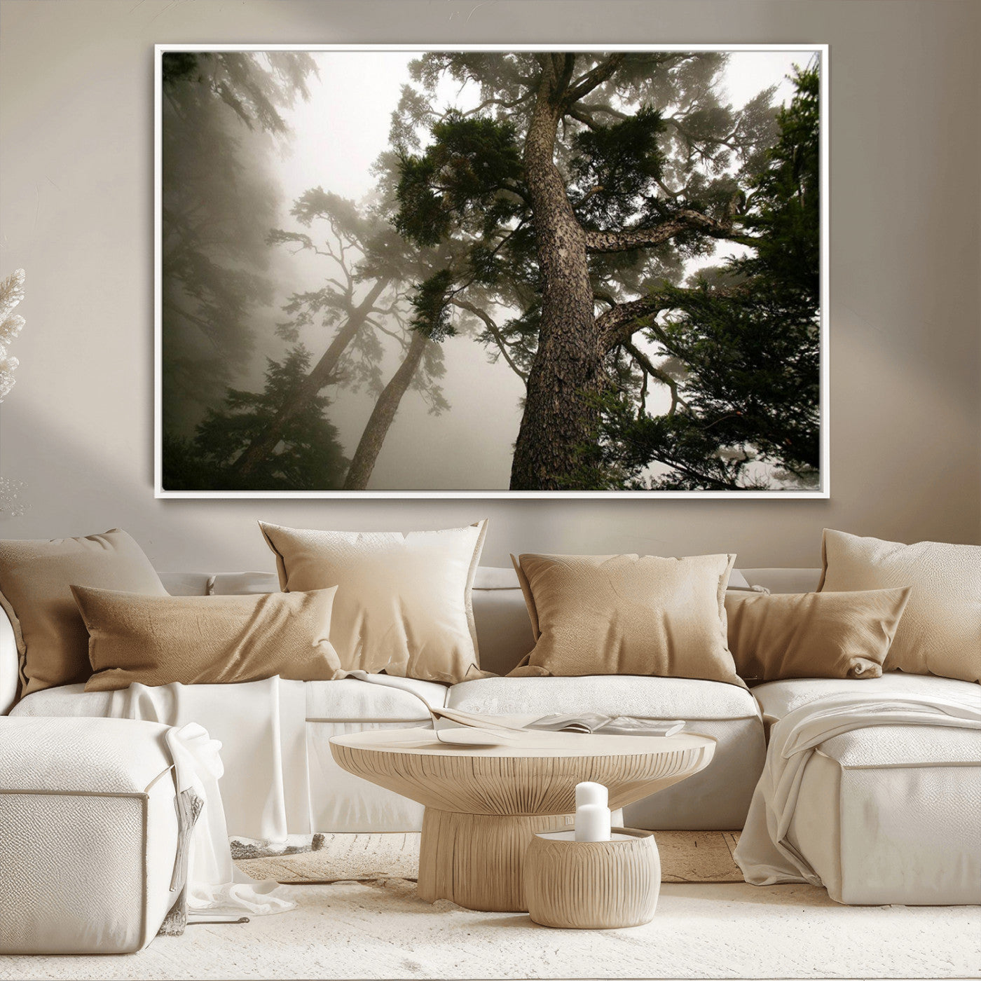 87969493-MGV-CV-36X24-Forest Wall Art – Misty Tall Trees Canvas Print, Dramatic Woodland Photography Decor for Bedroom, Living Room, Office, Cabin,