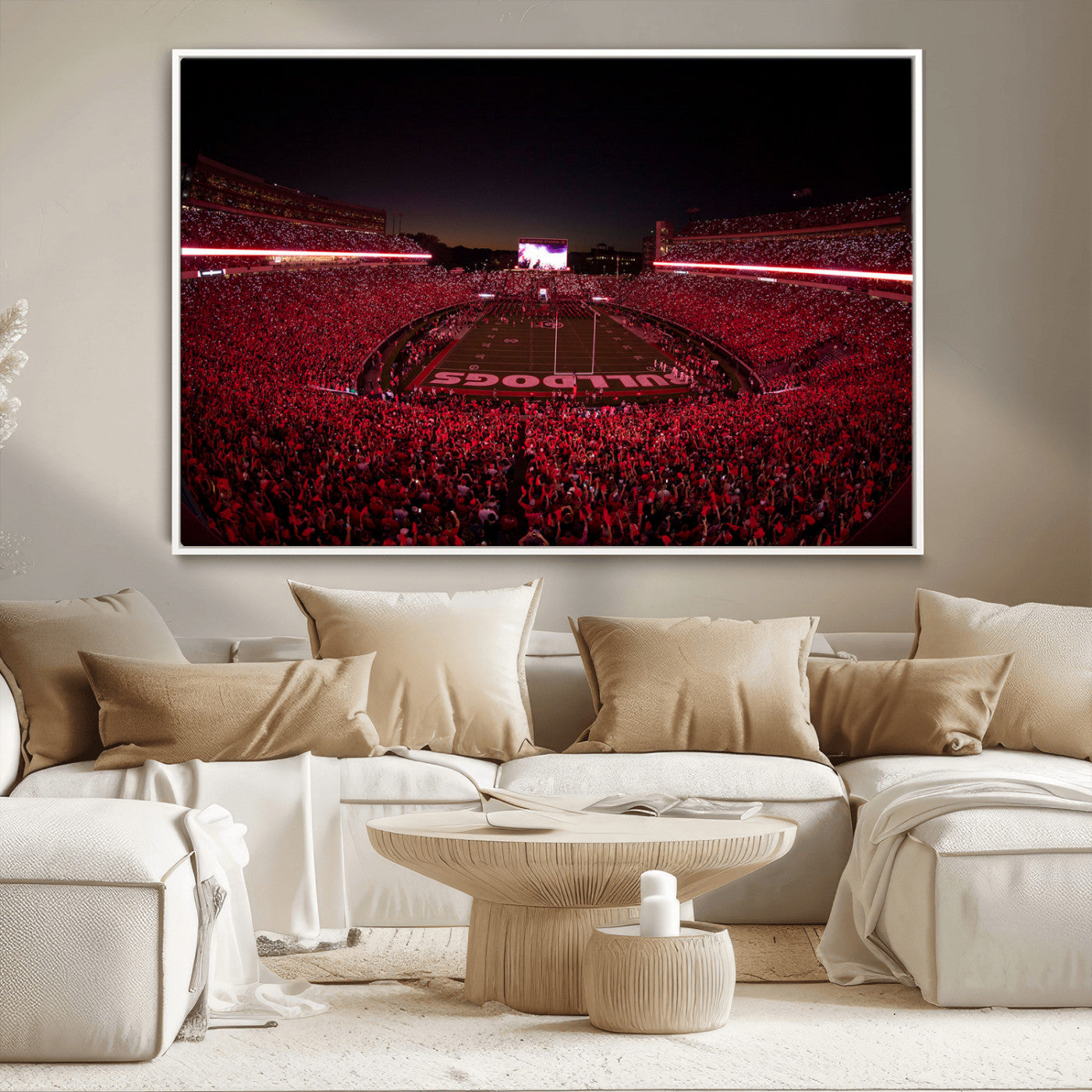 38331045-MGV-CV-36X24-Sanford Stadium Wall Art – Georgia Bulldogs Football Red Night Game Canvas Print, Electric College Sports Decor for Man Cave or