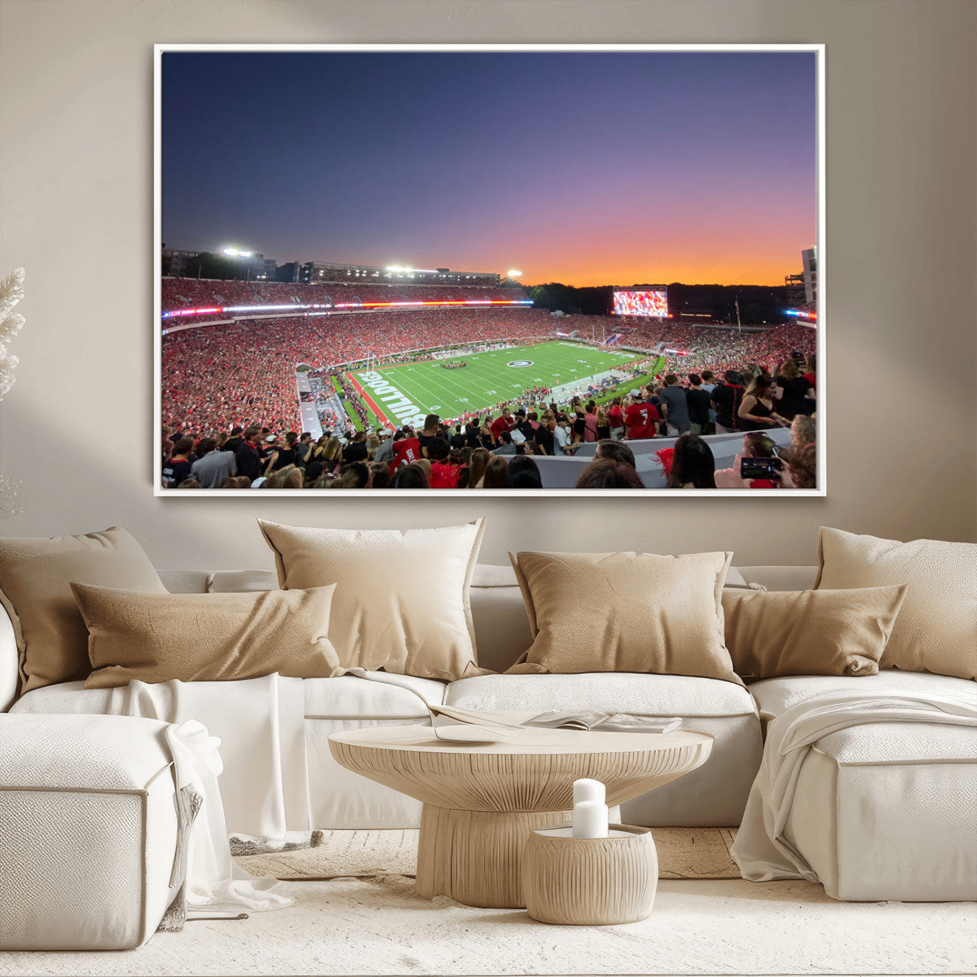 25139565-MGV-CV-36X24-Sanford Stadium Wall Art – Panoramic Georgia Bulldogs Sunset Football Game Canvas Print, Red Crowd Sports Decor for Office, Man