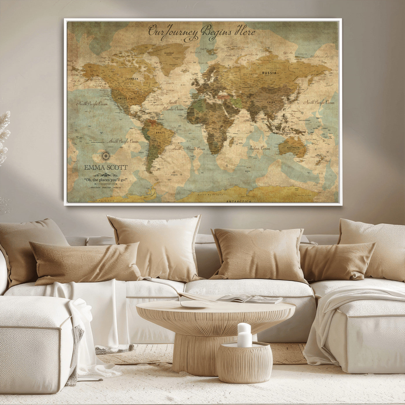 54795344-MGV-CV-36X24-Personalized World Map Wall Art – Vintage Adventure Travel Map with Custom Names, Rustic Wall Décor for Couples, Families