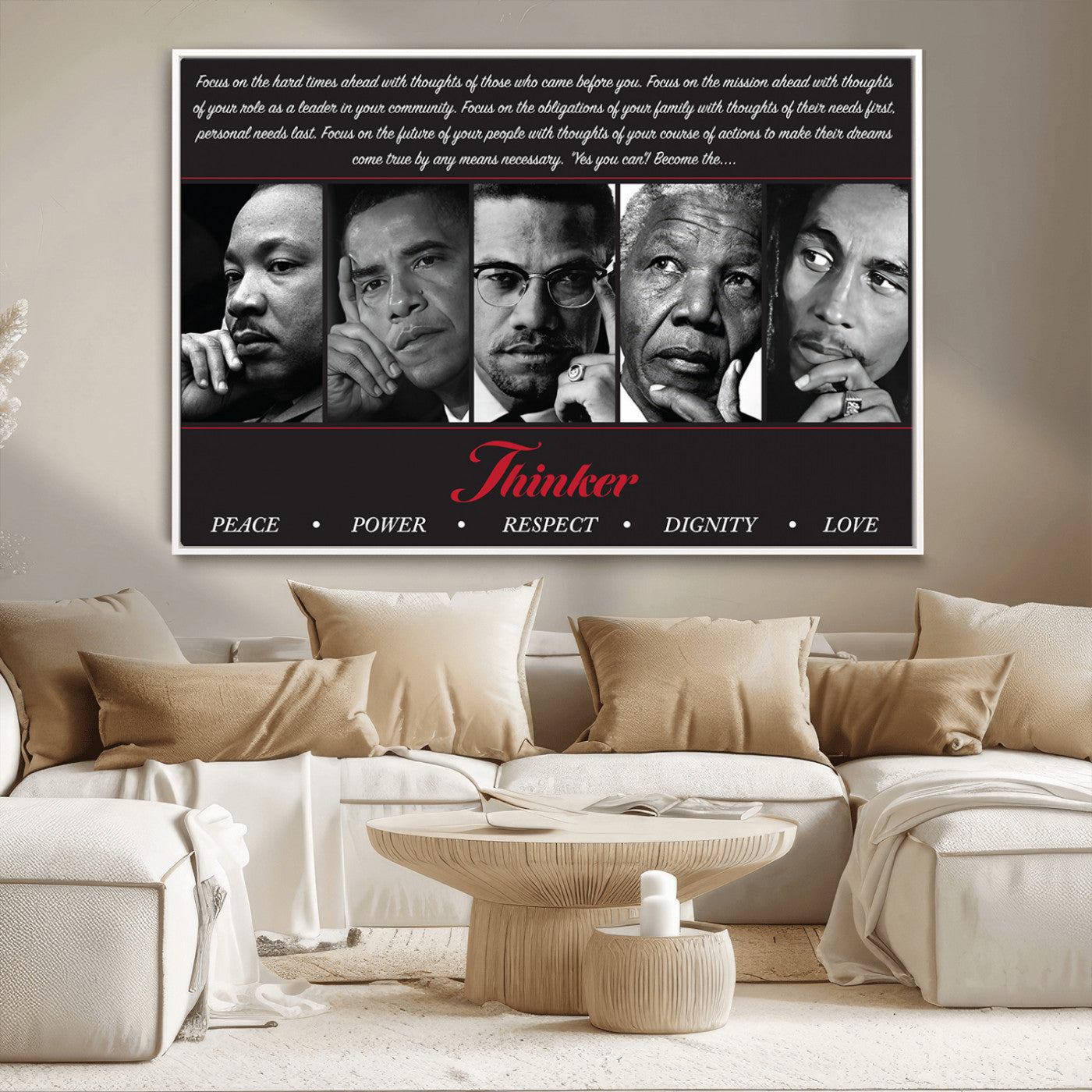 45112-MGV-CV-36X24-Black Icons Wall Art Canvas Print, Framed Thinker Art Picture Print, Motivational Quote Perfect Cultural Modern Decor Artwork