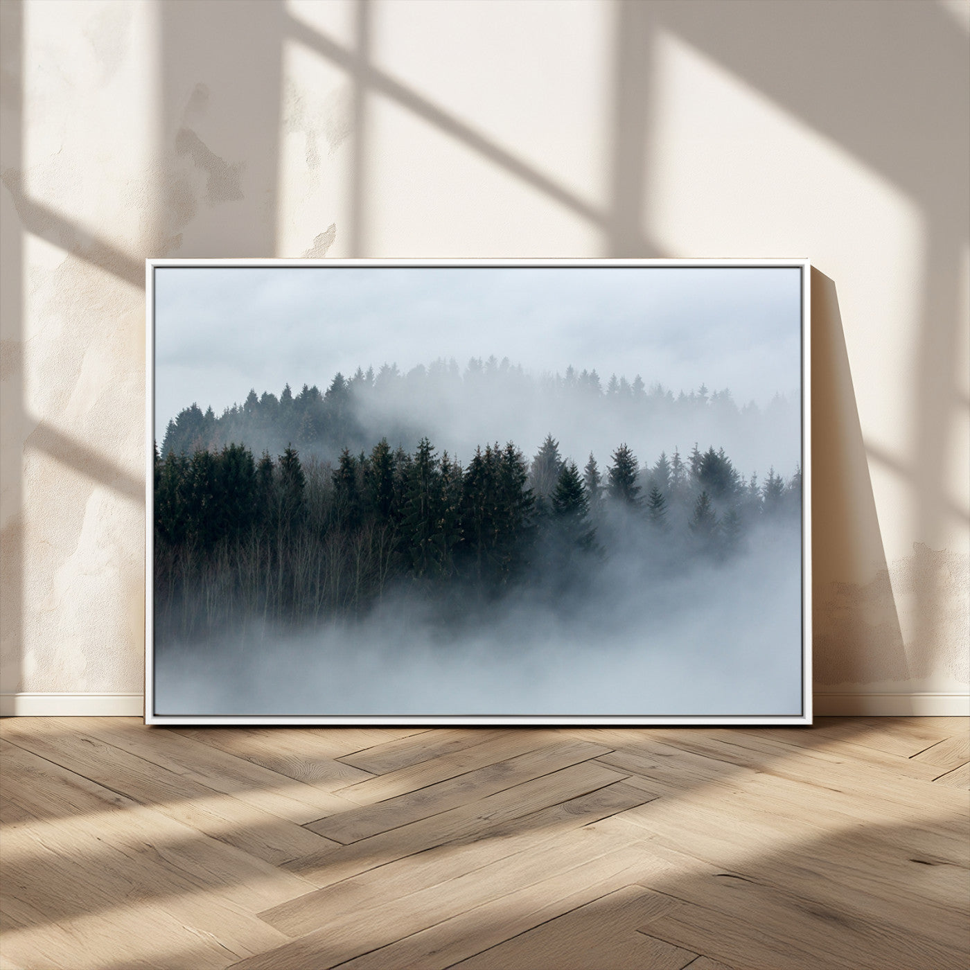 42596-MGV-CV-36X24-Misty Forest Wall Art – Atmospheric Pine Trees Canvas Print, Nature Landscape Decor for Living Room, Bedroom, Office, or Cabin