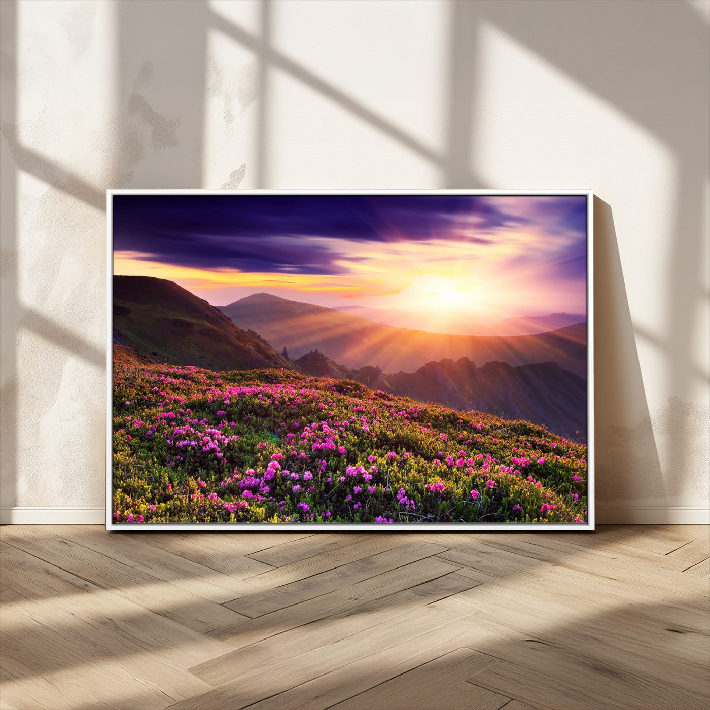 49741-MGV-CV-36X24-Mountain Sunrise Wall Art – Vibrant Floral Landscape Canvas Print, Nature Home Decor for Living Room, Bedroom Office or Cabin