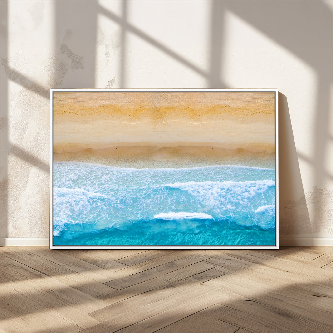 43046-MGV-CV-36X24-Aerial Beach Wall Art – Serene Ocean Waves & Sandy Shore Canvas Print, Coastal Home Decor for Living Room, Bedroom or Office