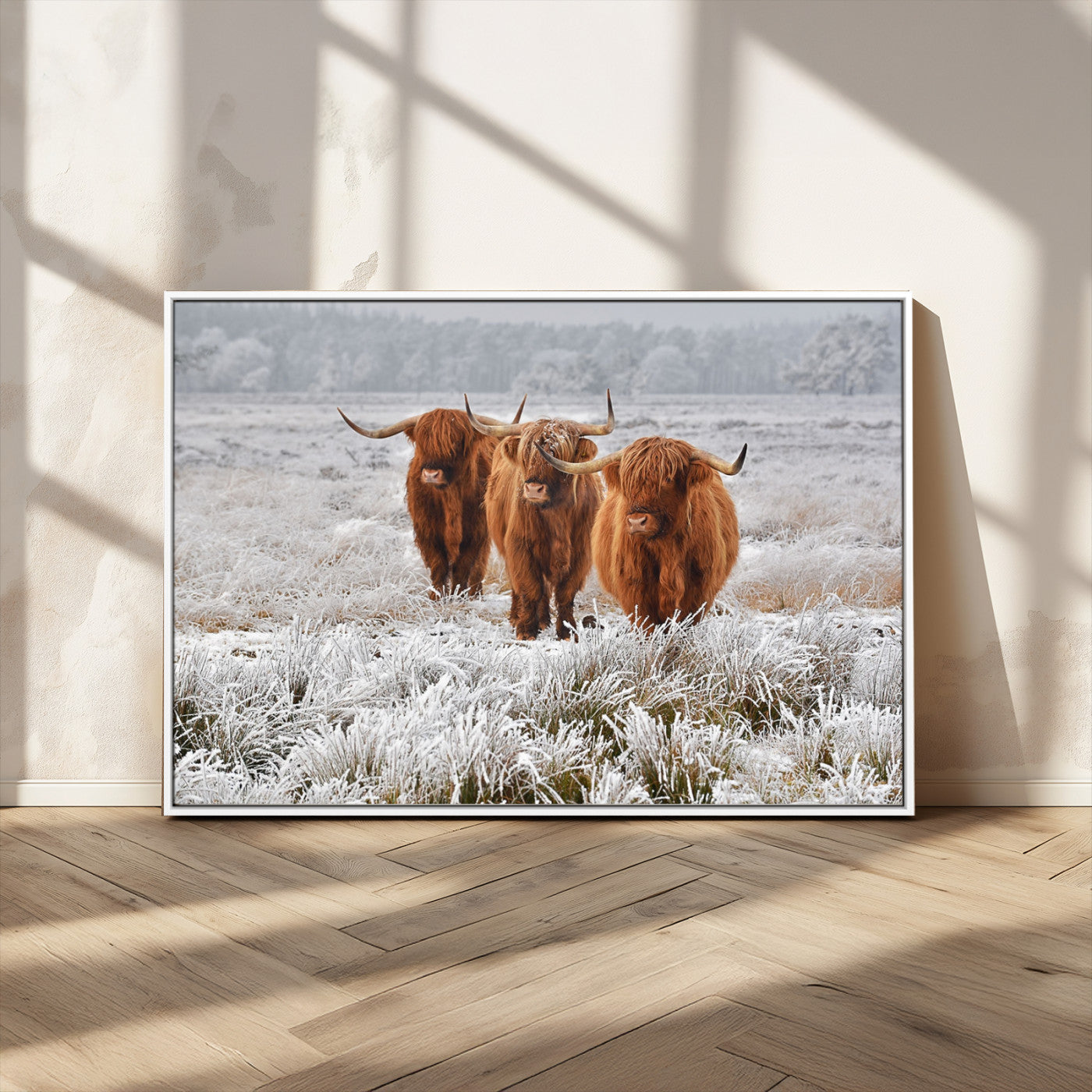 10396-MGV-CV-36X24-Highland Cattle Wall Art – Rustic Winter Landscape Canvas Print, Farmhouse Decor for Living Room, Office, Cabin or Country Home
