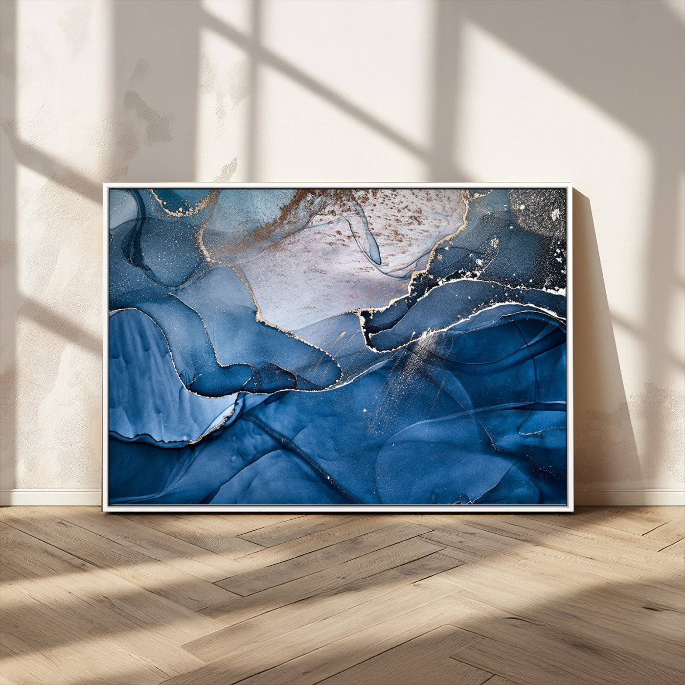 27810-MGV-CV-36X24-Abstract Blue Gold Fluid Art Wall – Modern Canvas Print, Elegant Home & Office Wall Art, Stylish Living Room or Bedroom Decor