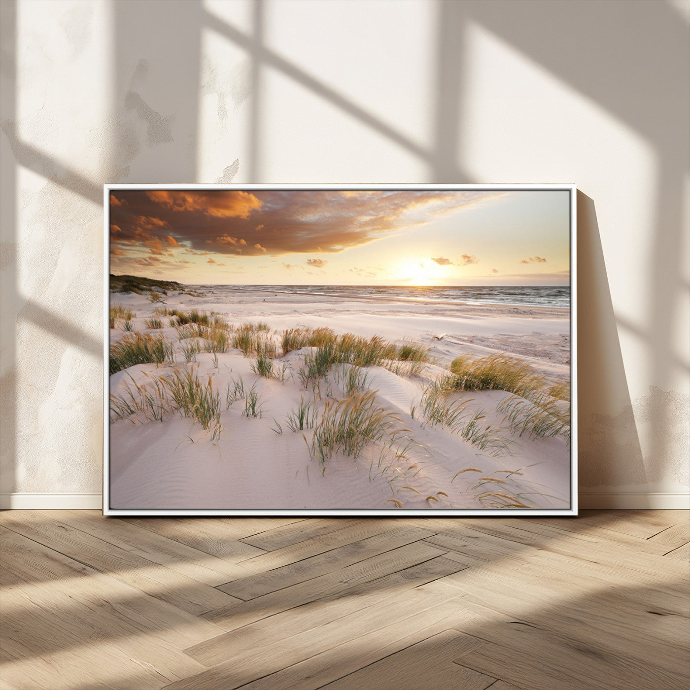 61246-MGV-CV-36X24-Coastal Sand Dunes Wall Art – Serene Beach Sunset Canvas Print with Grasses and Ocean View, Tranquil Seaside Decor for Living Room