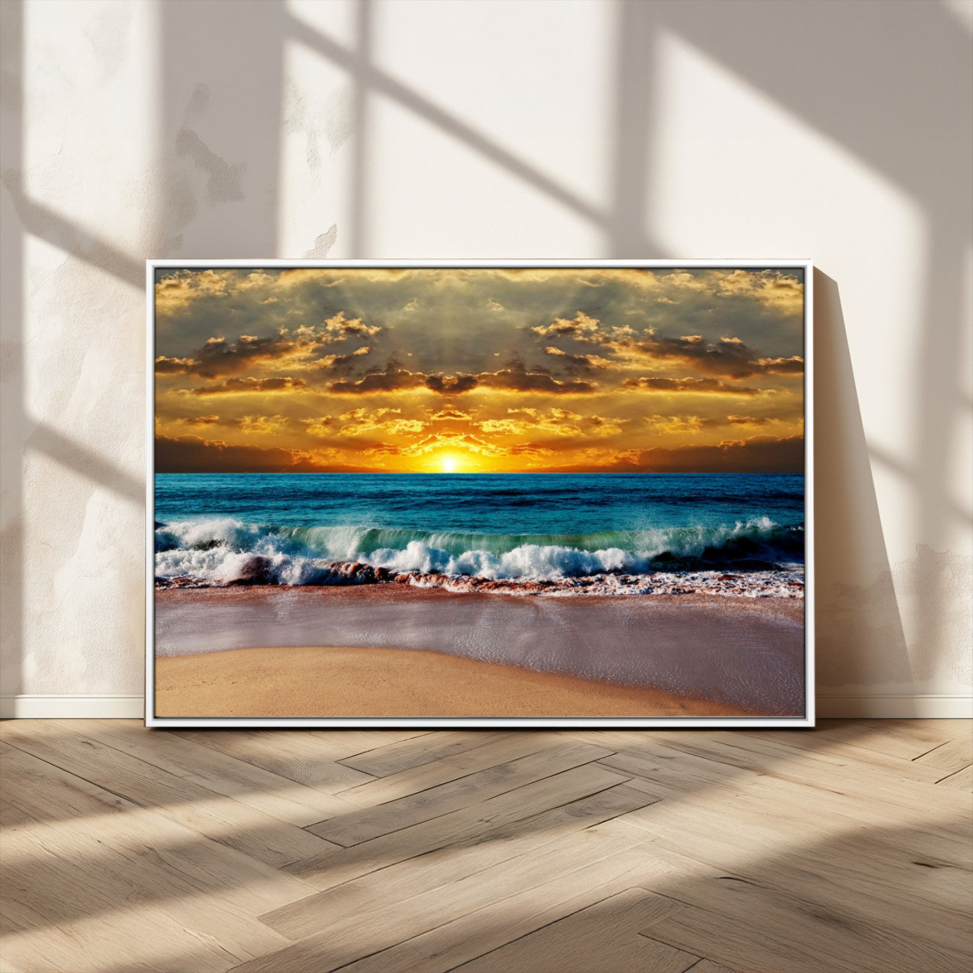 83389-MGV-CV-36X24-Ocean Sunrise Wall Art – Vibrant Beach Waves Canvas Print, Coastal Seascape Decor for Living Room or Office