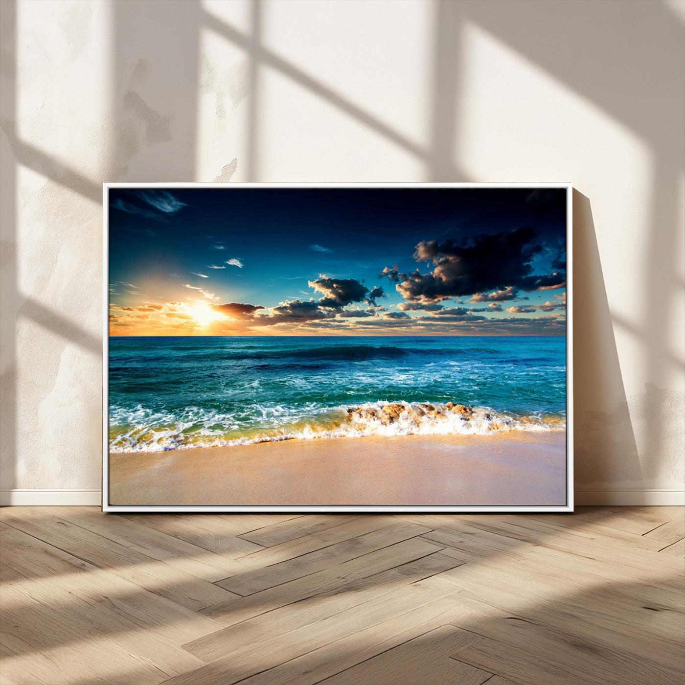 88985-MGV-CV-36X24-Ocean Sunset Wall Art – Tranquil Beach Waves Canvas Print, Coastal Seascape Decor for Living Room or Office
