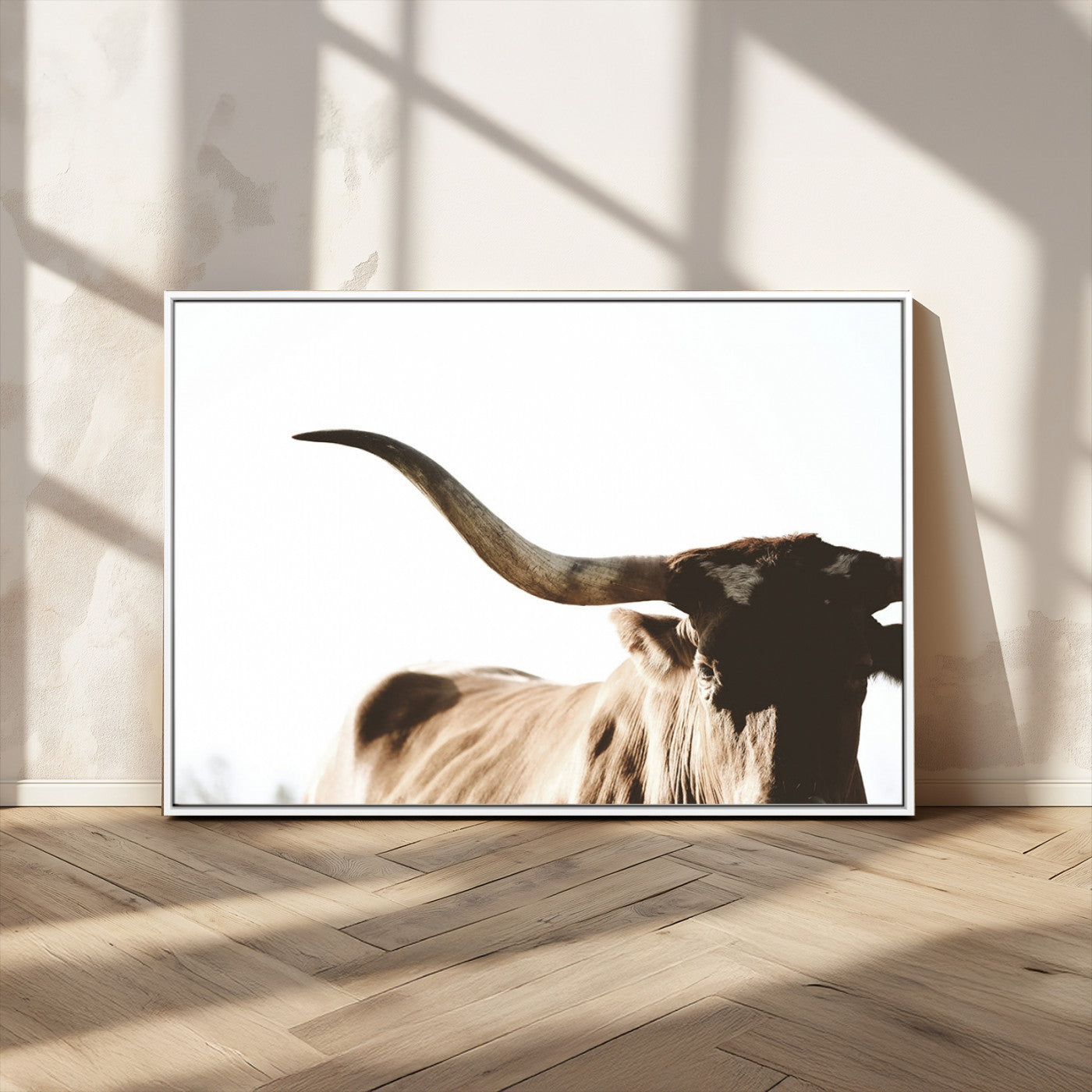 35866-MGV-FC-36X24_White-Texas Longhorn Wall Art – Rustic Western Bull Canvas Print, Farmhouse Animal Photography Decor for Living Room, Office, or Ranch