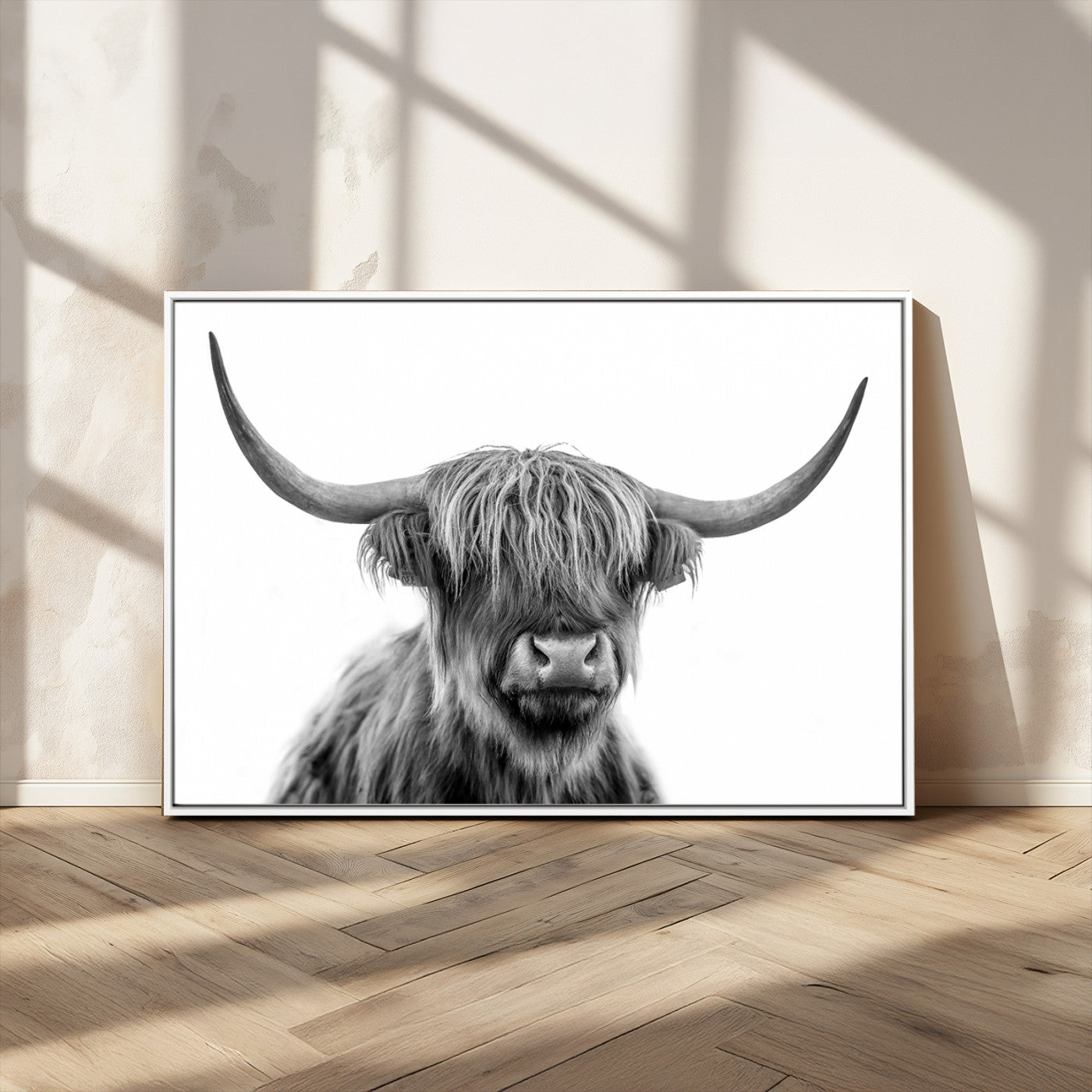 10123-MGV-CV-36X24-Black and White Highland Cow Wall Art – Modern Farmhouse Animal Print, Rustic Scottish Bull Canvas Decor for Living Room, Bedroom,