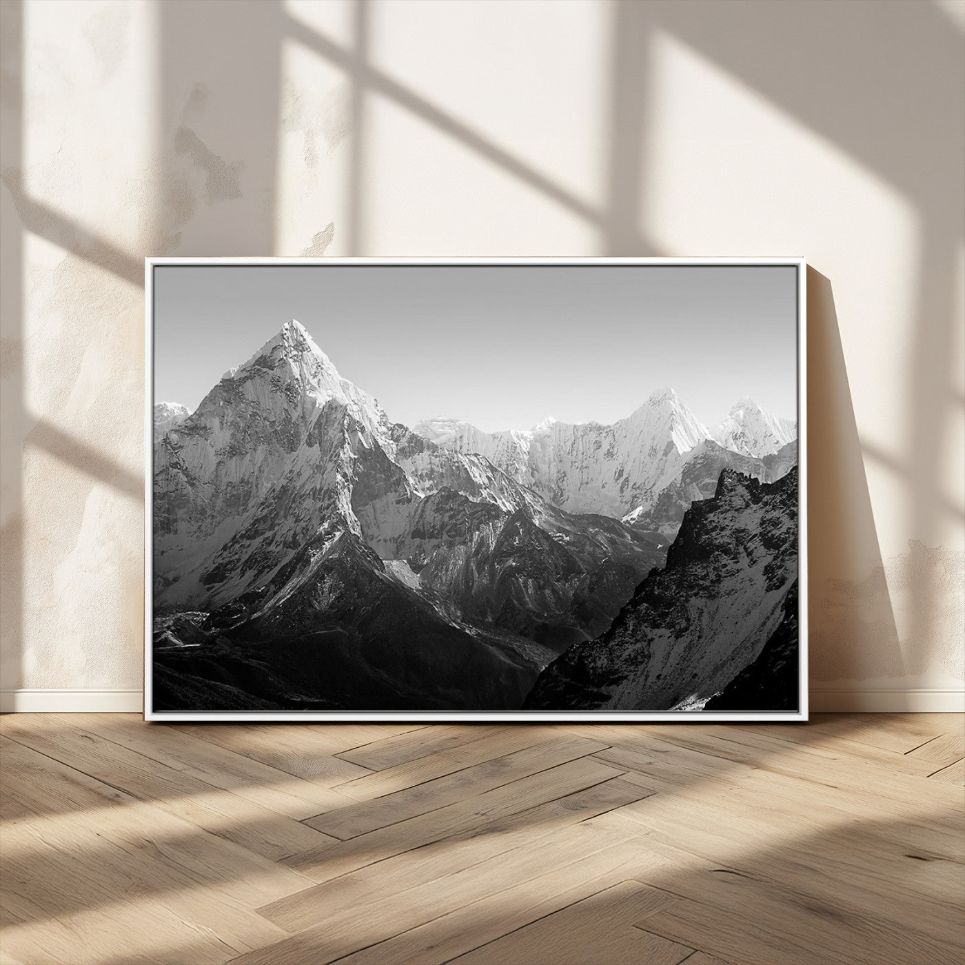 10775-MGV-CV-36X24-Snow Capped Mountain Wall Art – Black and White Canvas Print of Majestic Peaks, Nature Landscape Photography for Office, Bedroom,