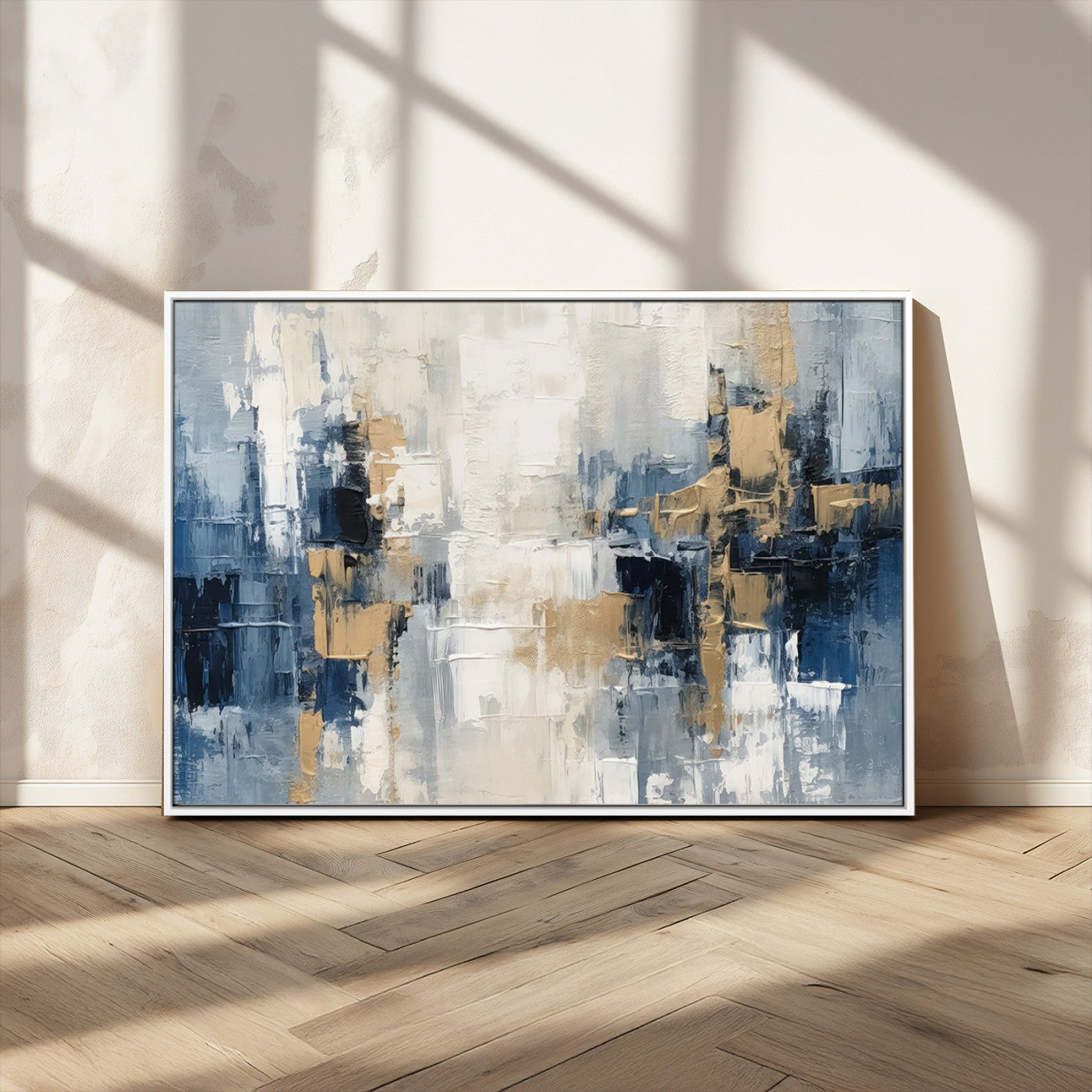 44344-MGV-CV-36X24-Abstract Blue and Gold Wall Art – Modern Hand Painted Canvas Print, Contemporary Textured Painting for Living Room, Bedroom or