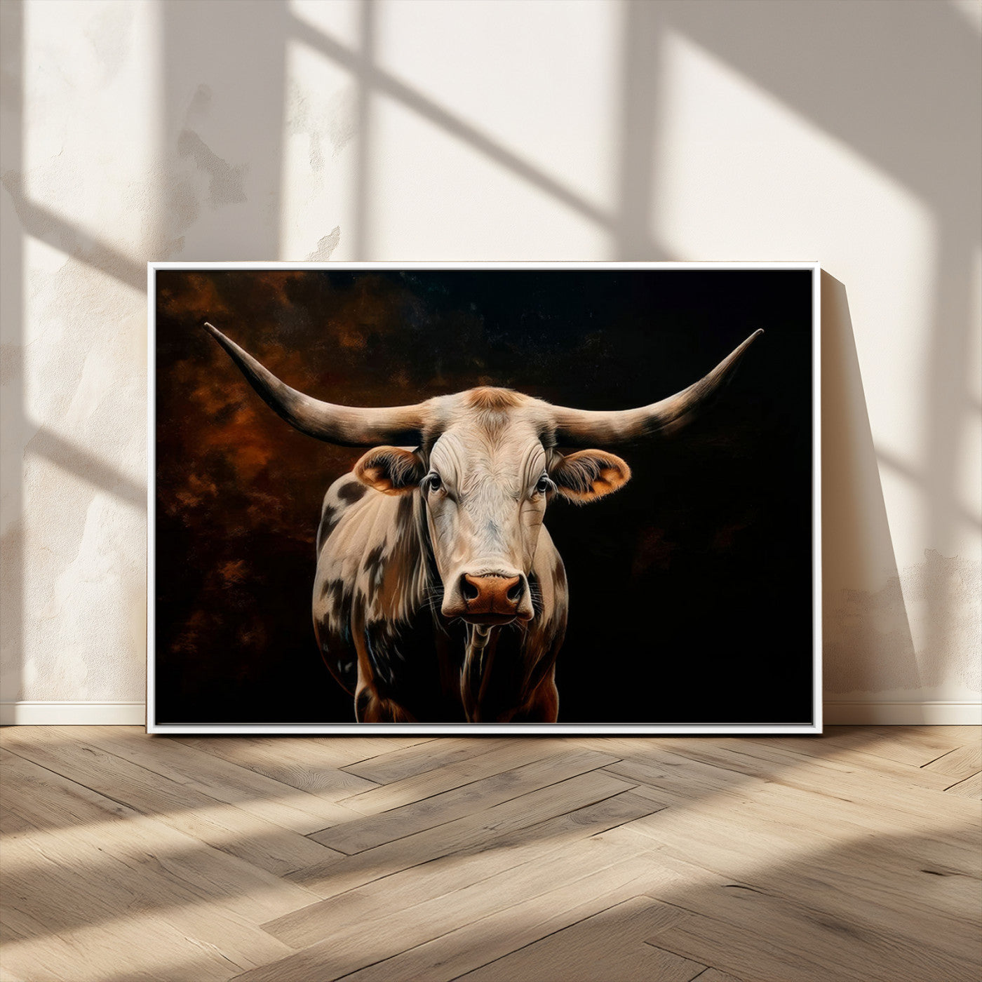 70522-MGV-CV-36X24-Longhorn Bull Wall Art – Striking Canvas Print of Majestic Bull, Premium Animal Decor for Home, Office, Man Cave, or Living Room