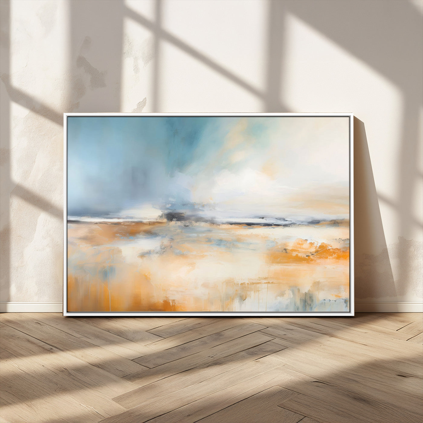 92764-MGV-CV-36X24-Abstract Landscape Wall Art – Modern Blue and Orange Canvas Print, Large Minimalist Painting for Living Room, Bedroom, Office or