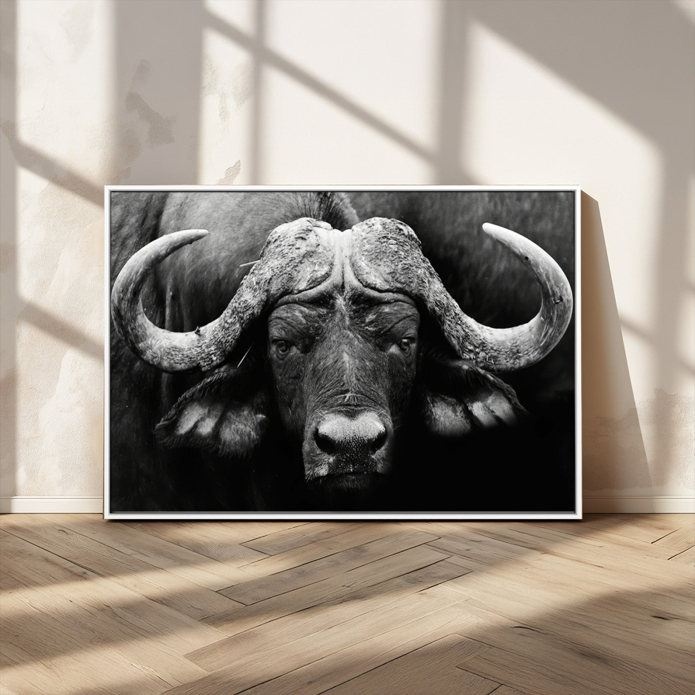 75273-MGV-CV-36X24-Buffalo Wall Art – Black and White African Buffalo Canvas Print, Rustic Wildlife Animal Artwork for Farmhouse, Living Room,