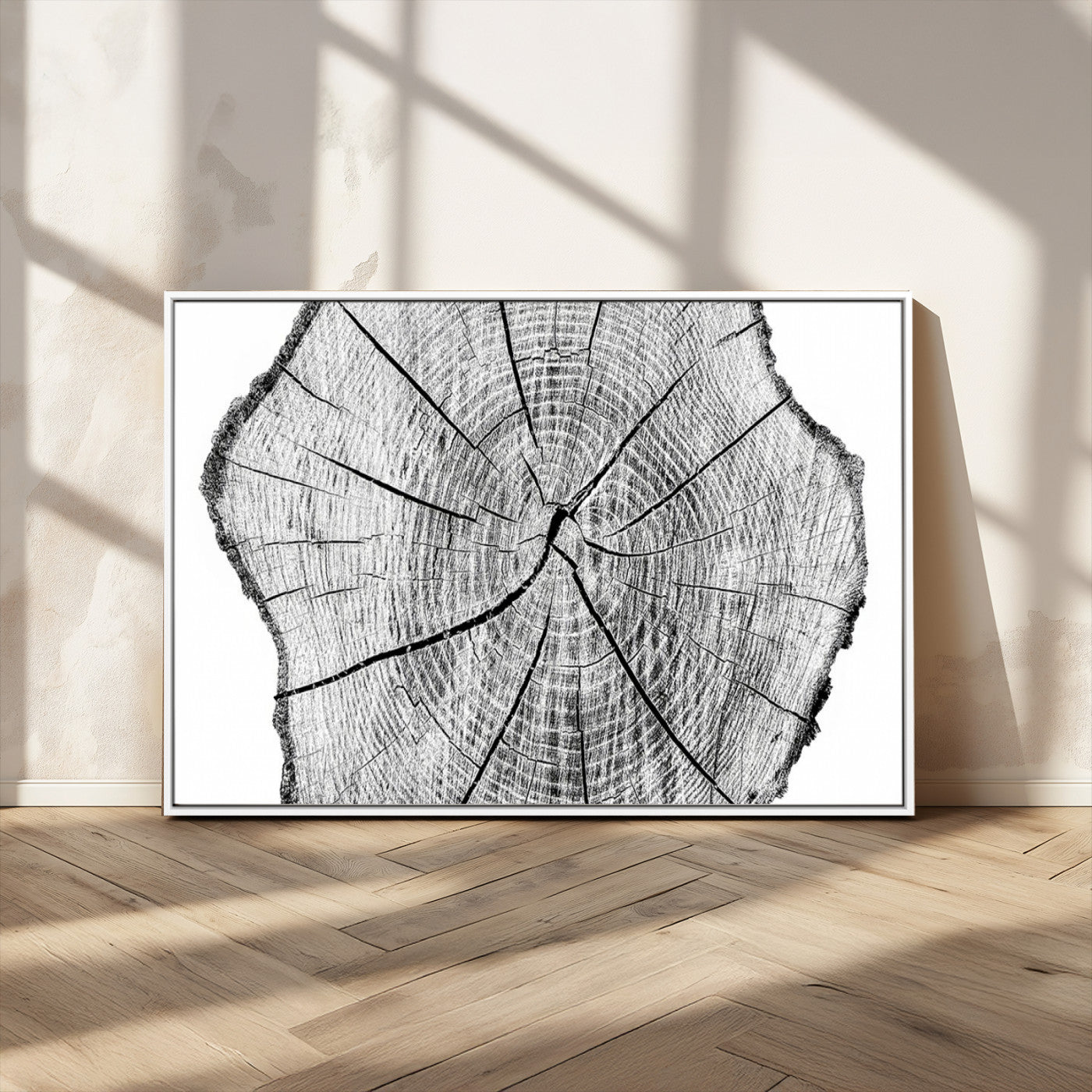 98709-MGV-CV-36X24-Tree Ring Wall Art – Black and White Canvas Print Rustic Wood Cross Section, Minimal Nature Inspired Decor for Living Room,