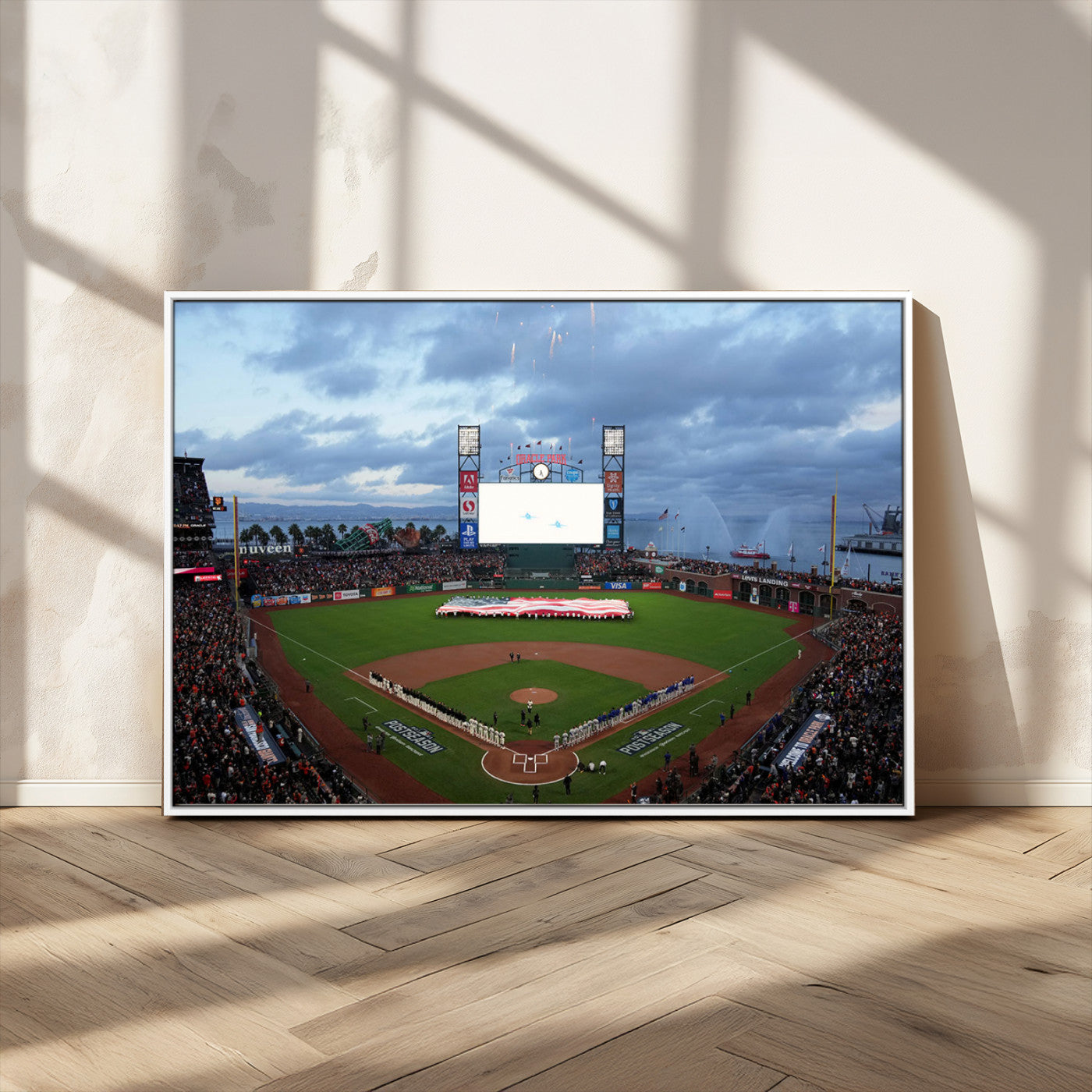 44631-MGV-FC-36X24_White-Oracle Park Stadium Wall Art Canvas Print, Framed San Francisco Giants Art Picture Print, Giants Stadium Field Perfect Sports Room