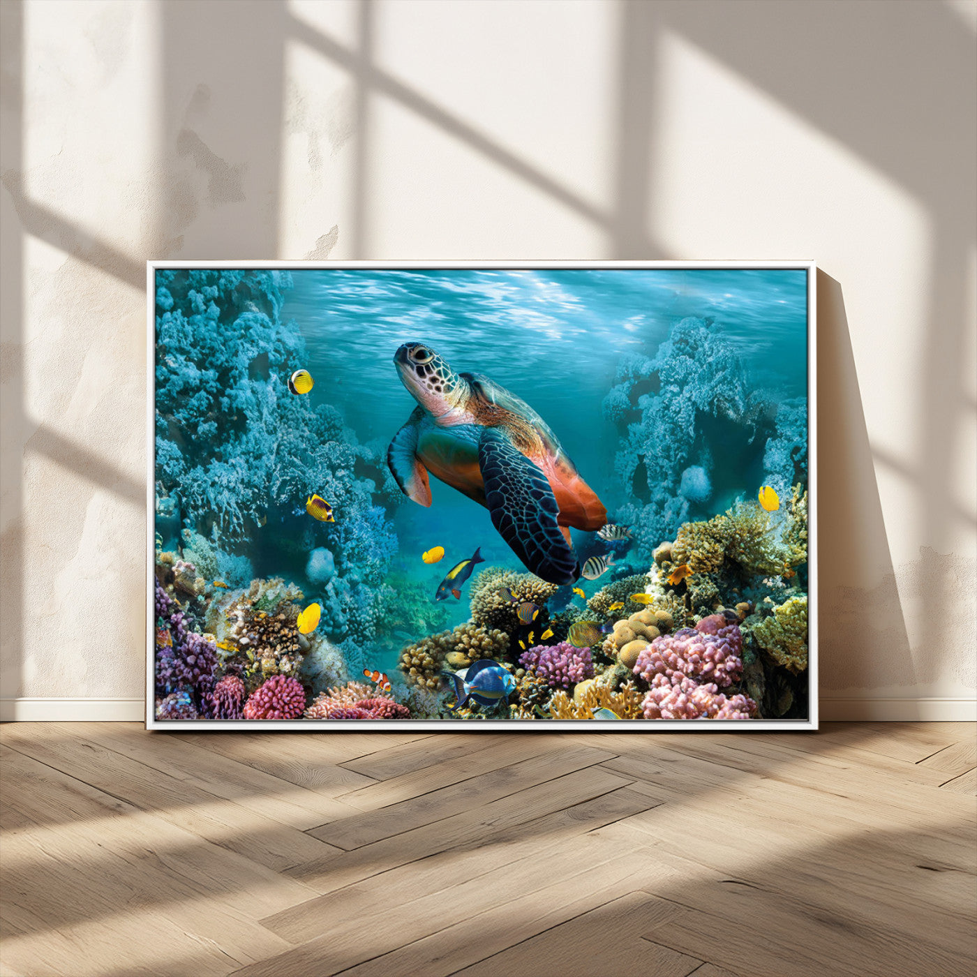 38661-MGV-CV-36X24-Sea Turtle Wall Art Canvas Print, Framed Ocean Wildlife Art Picture Print, Turtle Perfect Coastal Nature Decor Artwork