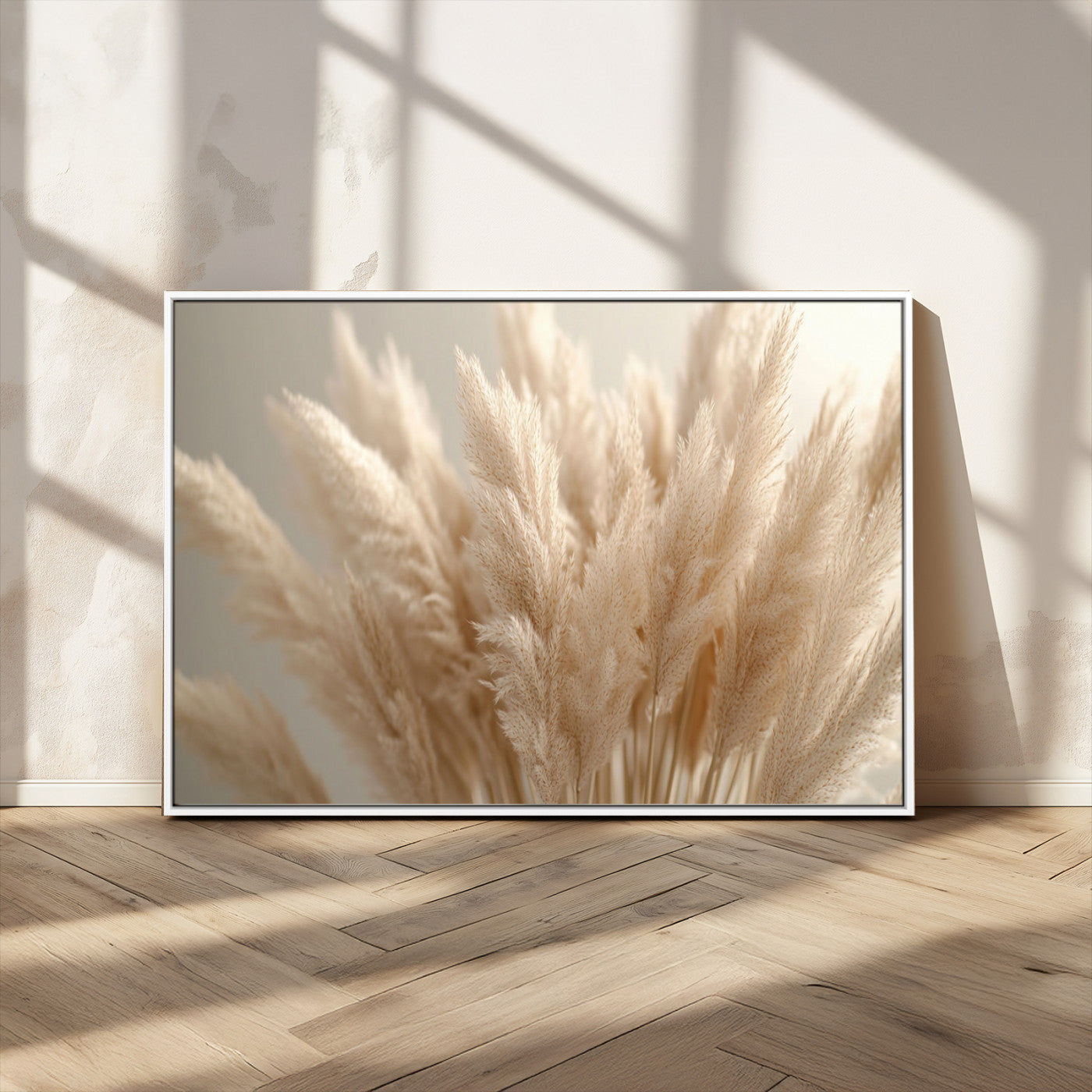 50300-MGV-CV-36X24-Pampas Grass Wall Art Canvas Print, Framed Minimalist Pampas Grass Art Picture Print, Beige Pampas Grass Perfect Minimalist Boho
