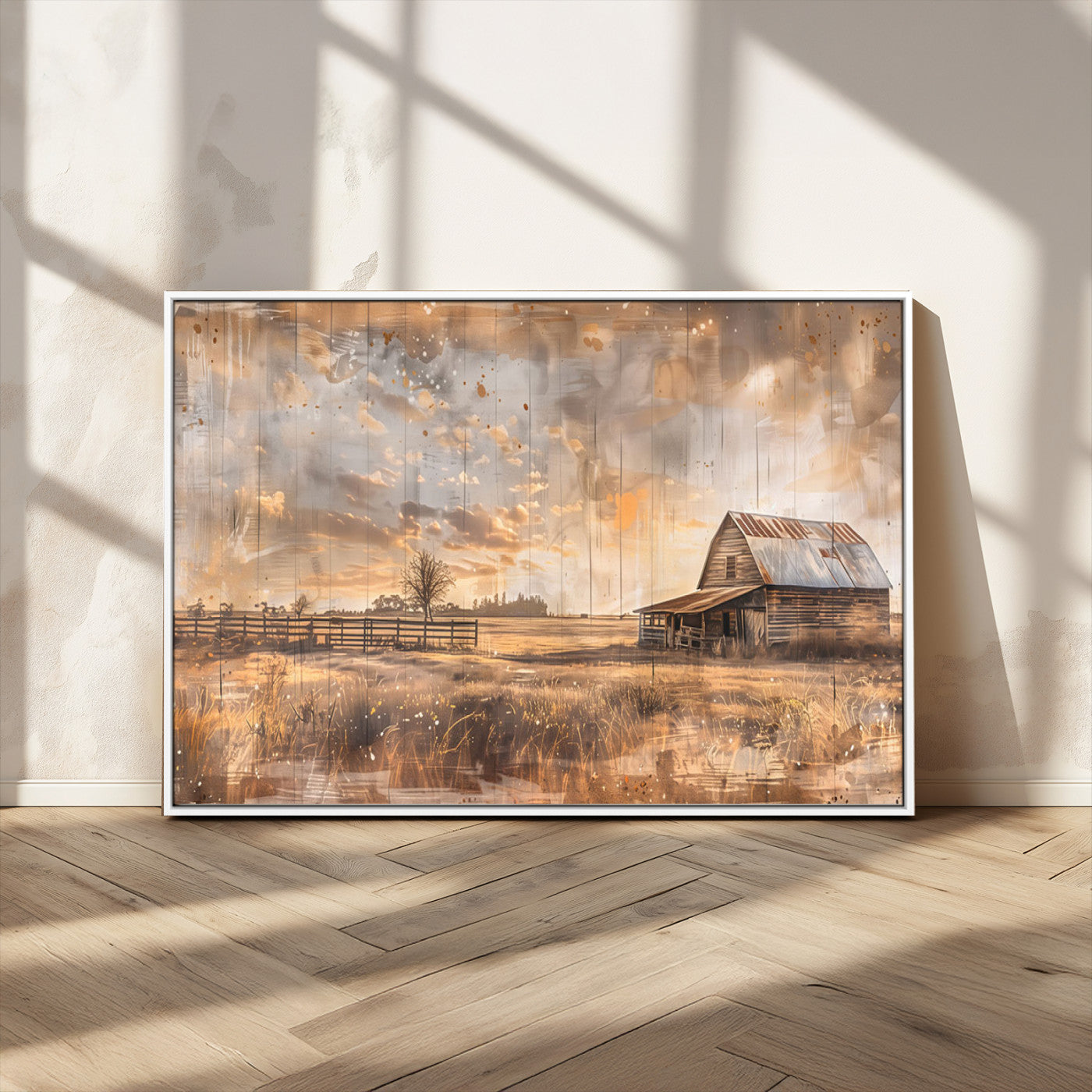 FARM2-MGV-CV-36X24-Rustic Farmhouse Wall Art Canvas Print, Framed Old Barn Art Picture Print, Southwestern Farmhouse Perfect Rustic Decor Artwork