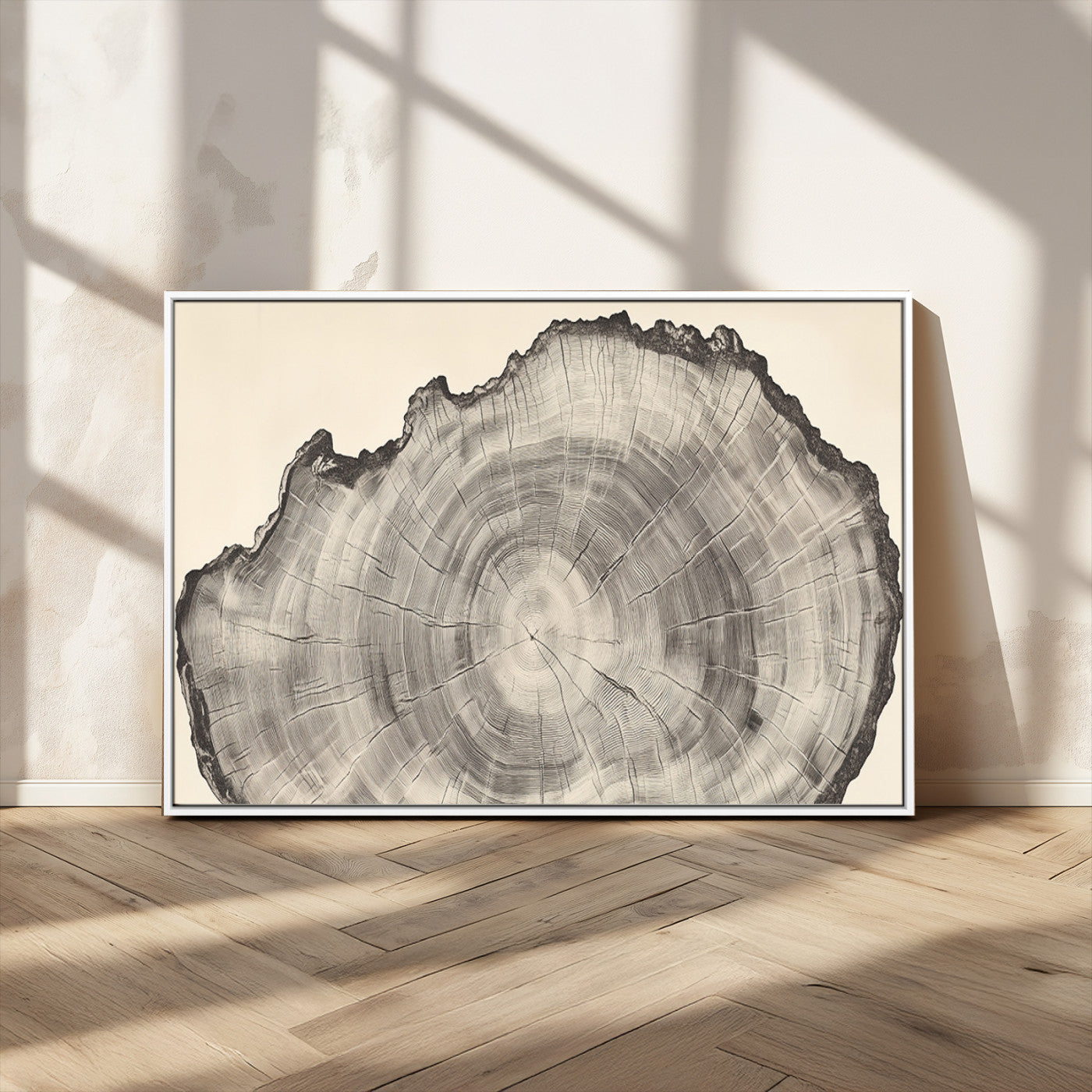 98921313-MGV-CV-36X24-Tree Ring Wall Art Canvas Print, Framed Wood Slice Art Picture Print, Minimalist Wood Perfect Rustic Academic Decor Artwork